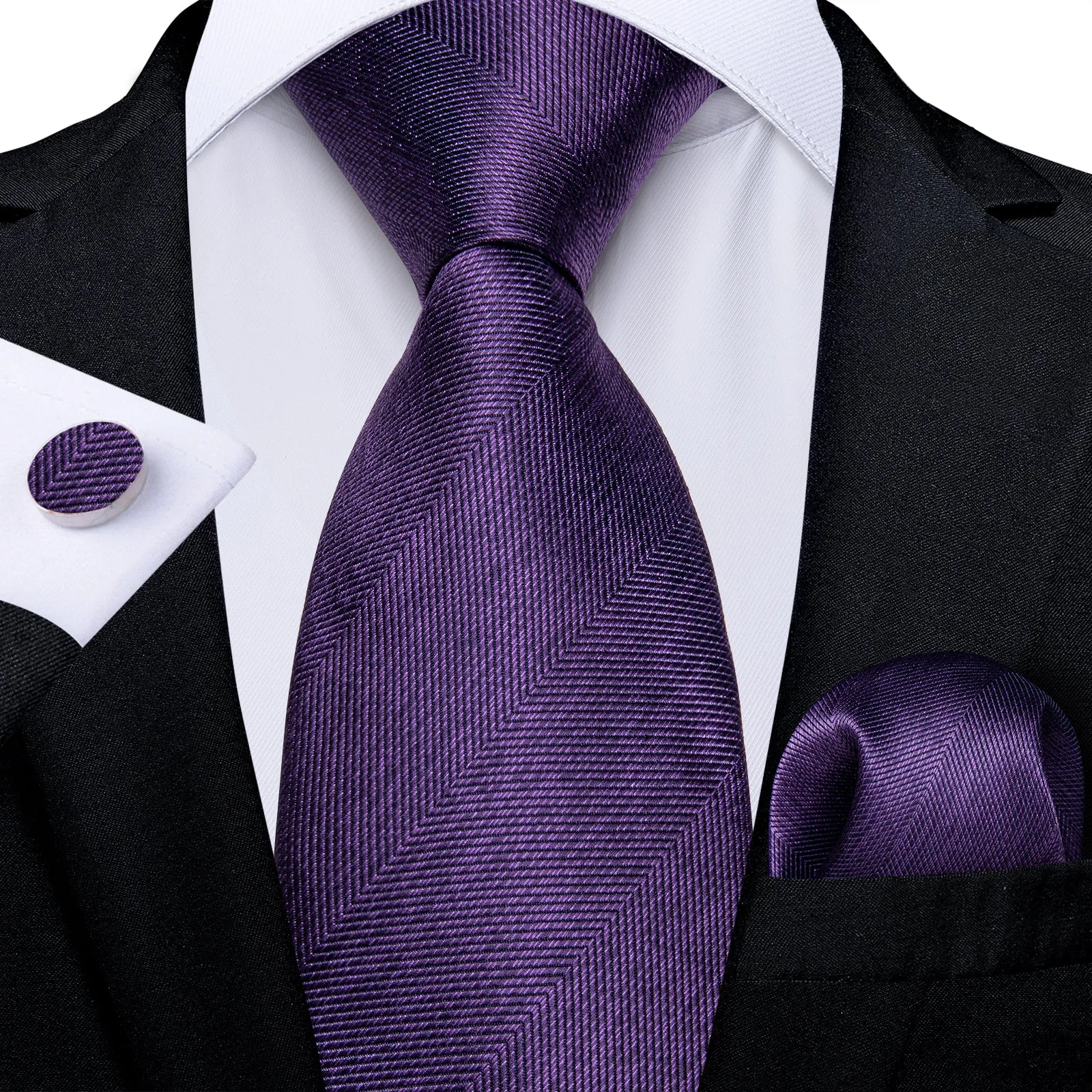 Ties2you Grape Purple Formal Necktie Solid Silk Suit Tie Hanky Cufflinks Set sold by Ties2You