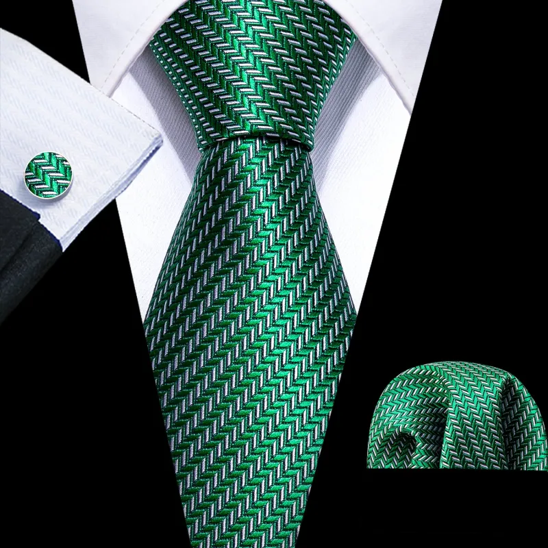 Green Striped Men's Tie Pocket Square Cufflinks Set sold by Ties2You