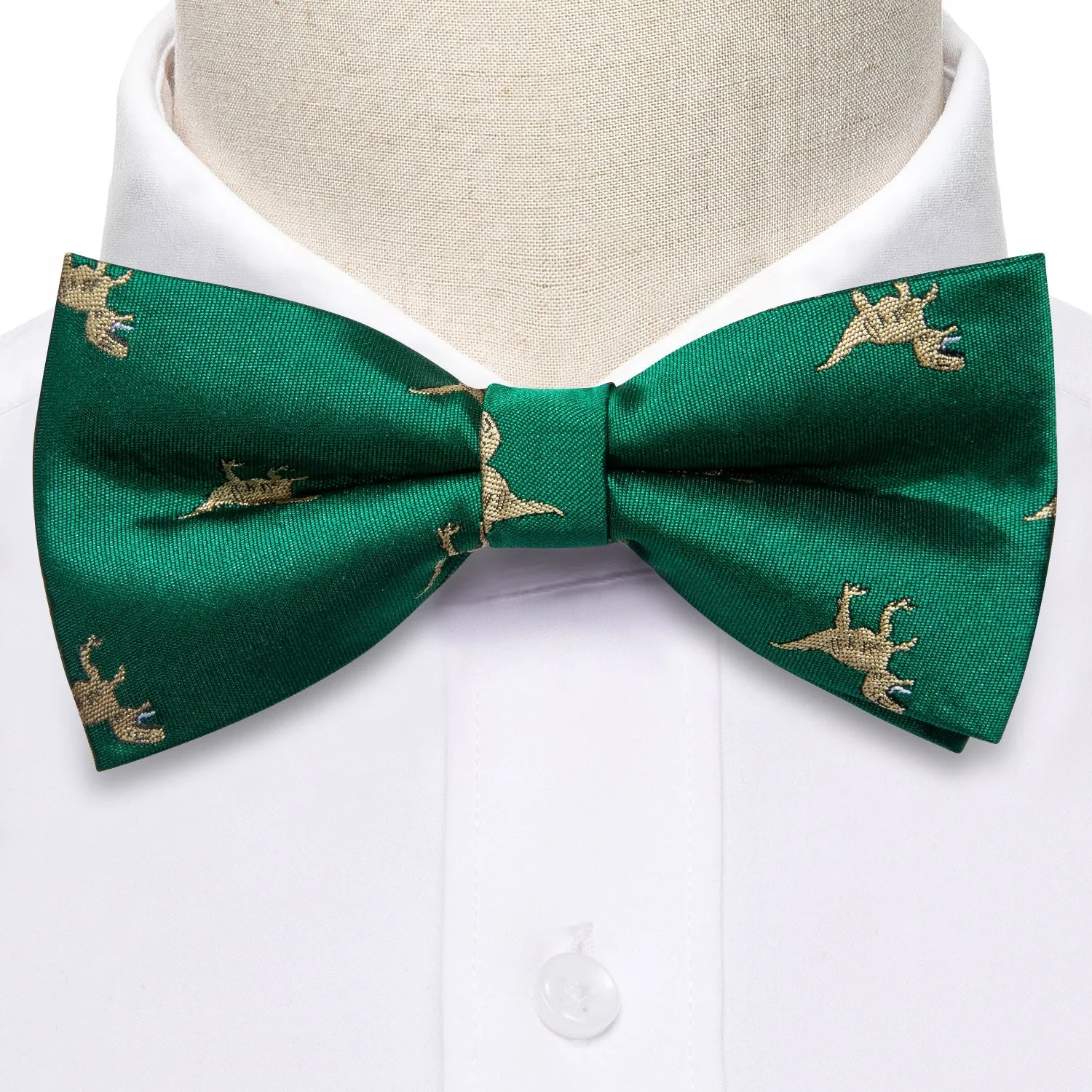 Green Dinosaur Pre-tied Bow Tie Hanky Cufflinks Set sold by Ties2You product image thumbnail 4