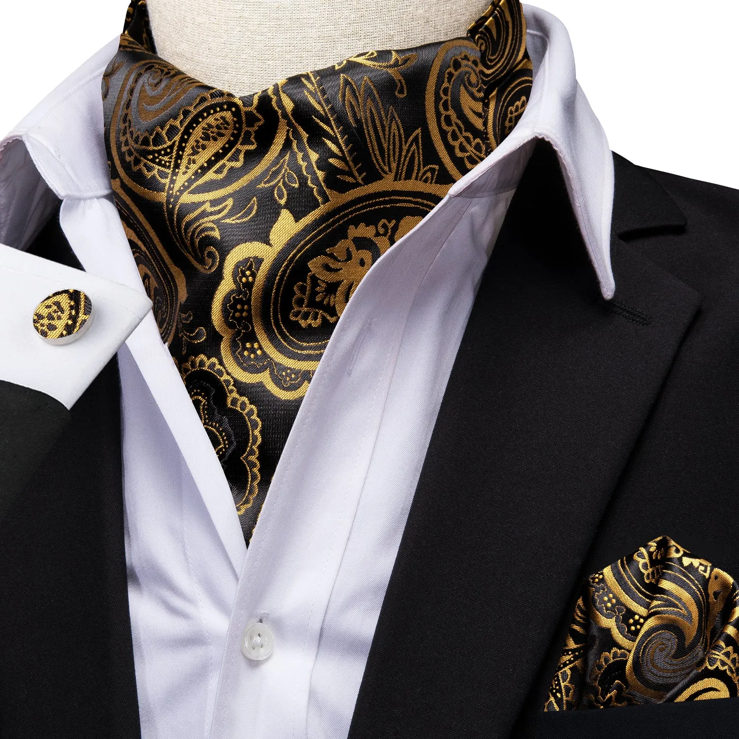Ties2you Gold Paisley Ascot Necktie Men Casual Cravat Tie Pocket Square Cufflinks Set sold by Ties2You product image thumbnail 2
