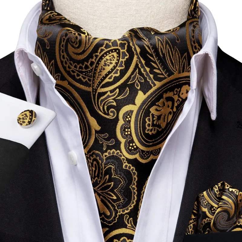 Ties2you Gold Paisley Ascot Necktie Men Casual Cravat Tie Pocket Square Cufflinks Set sold by Ties2You