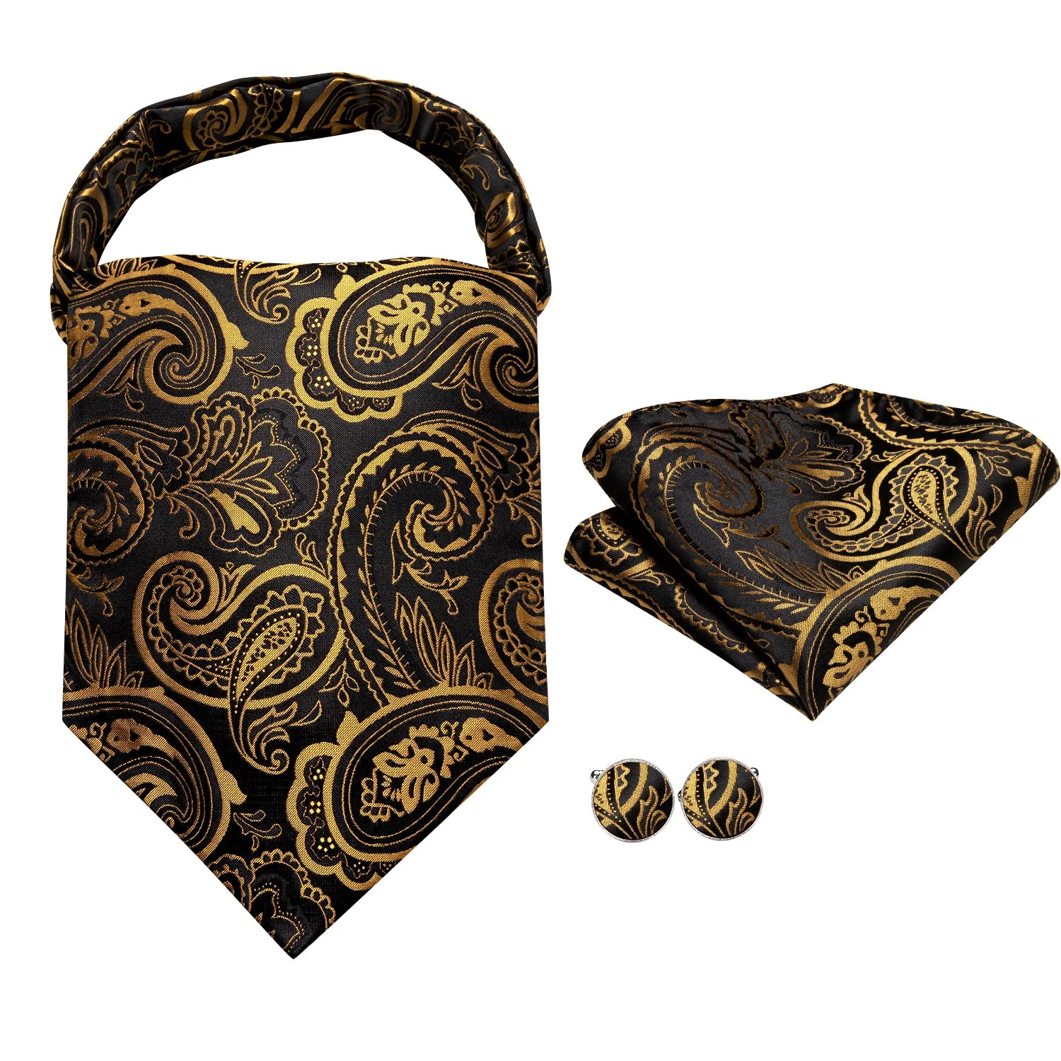 Ties2you Gold Paisley Ascot Necktie Men Casual Cravat Tie Pocket Square Cufflinks Set sold by Ties2You product image thumbnail 4