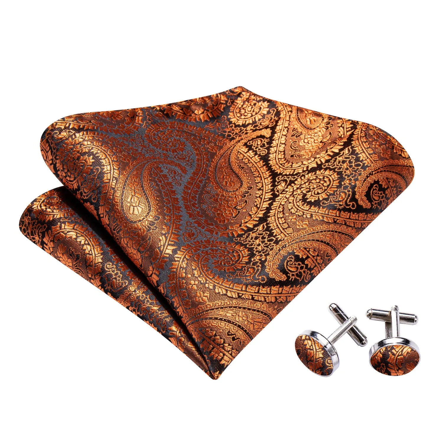 Bronze Brown Paisley Self-tied Silk Bow Tie Pocket Square Cufflinks Set sold by Ties2You product image thumbnail 5