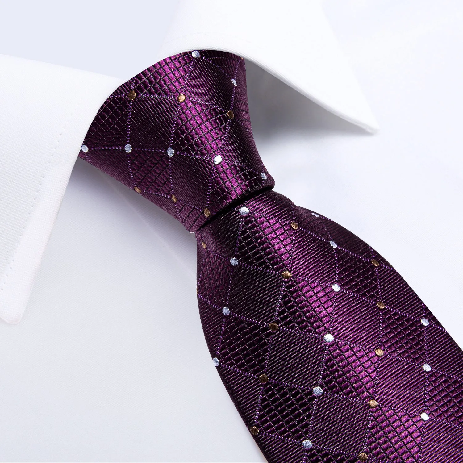 Ties2you Plum Purple Tie Party Plaid Polka Dot Necktie Hanky Cufflinks Set sold by Ties2You product image thumbnail 4