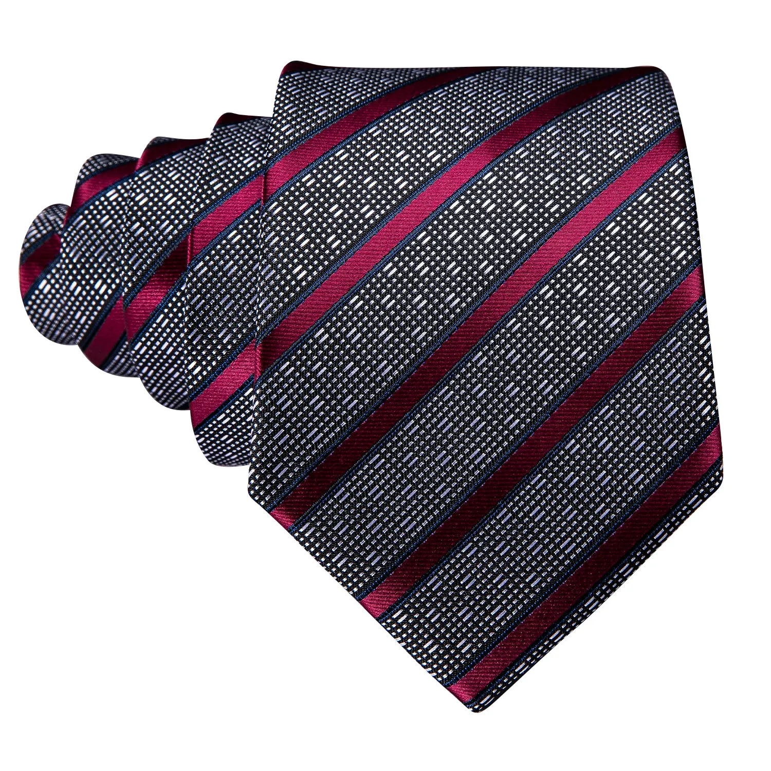 Gray Red Striped Necktie Pocket Square Cufflinks Set sold by Ties2You product image thumbnail 5