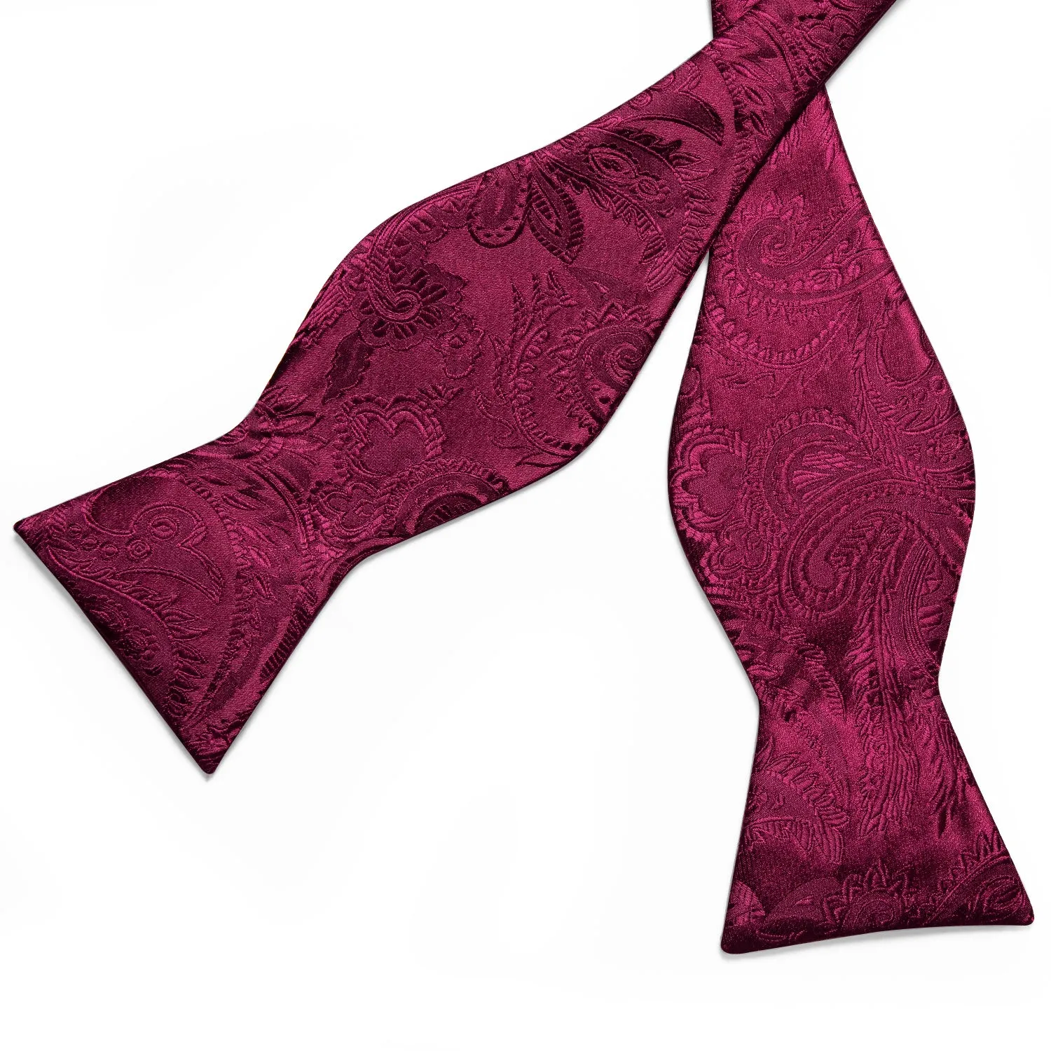 Ties2you Wine Red Paisley Self-Tied Silk Bow Tie Handkerchief Cufflinks Set With Lapel Pin sold by Ties2You product image thumbnail 5