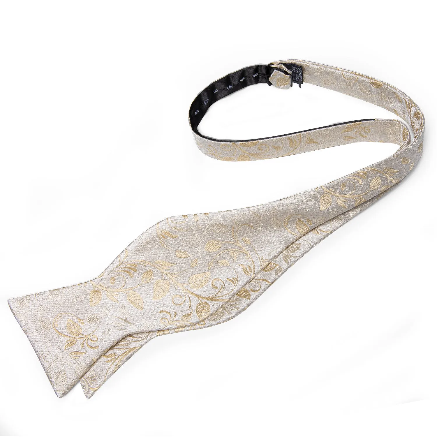 Champagne Floral Self-tied Silk Bow Tie Pocket Square Cufflinks Set with Lapel Pin sold by Ties2You product image thumbnail 5