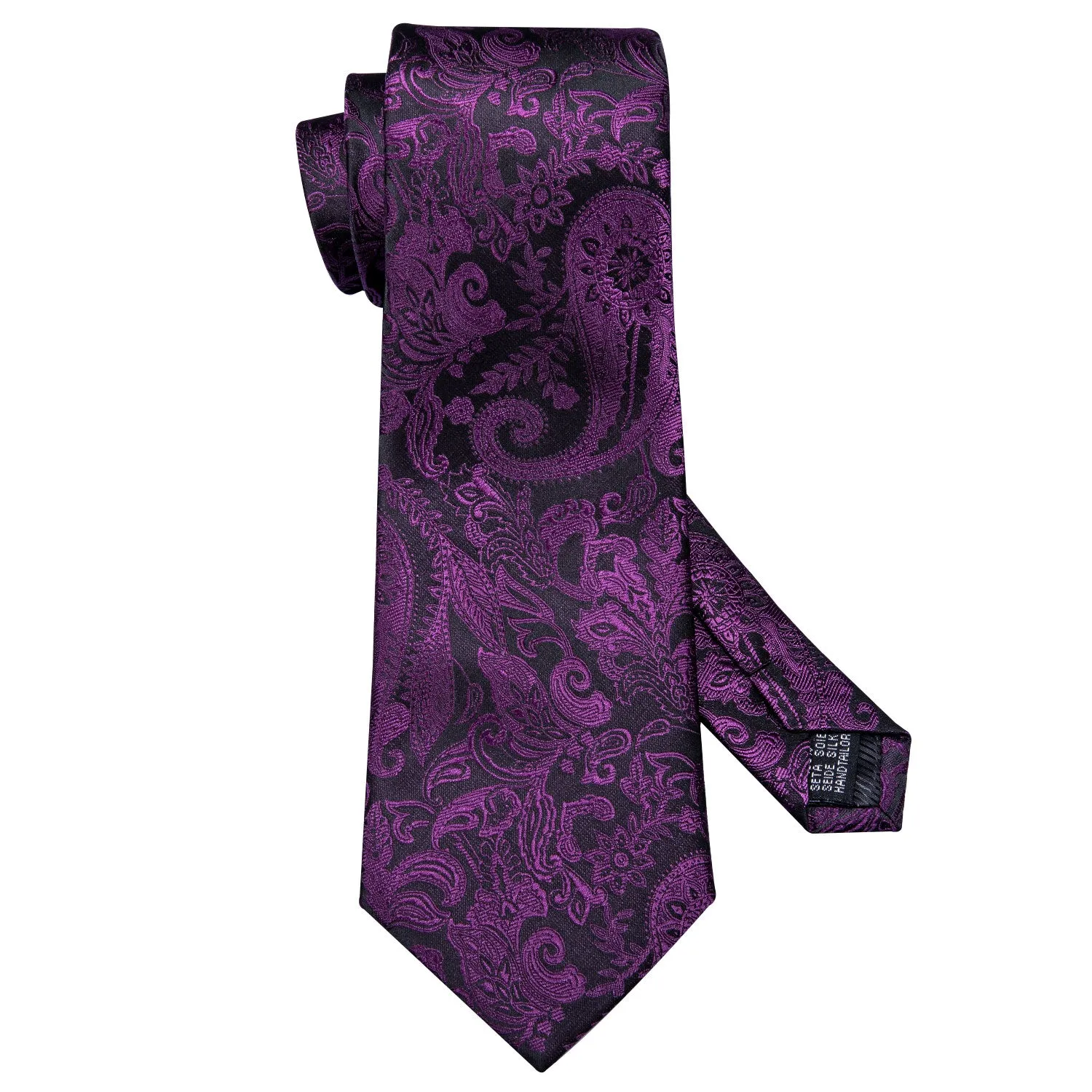 Black Purple Paisley Necktie Pocket Square Cufflinks Set sold by Ties2You product image thumbnail 4