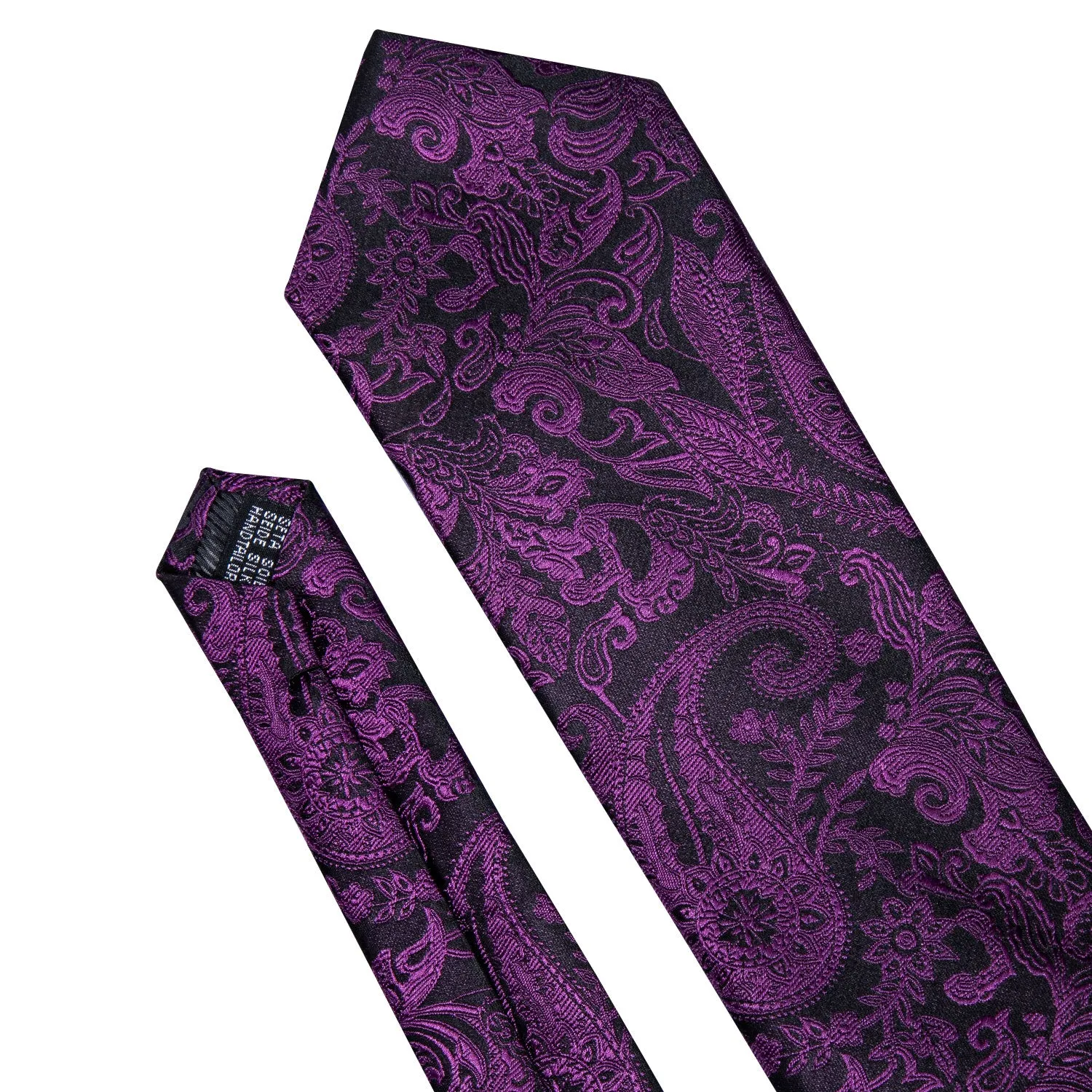 Black Purple Paisley Necktie Pocket Square Cufflinks Set sold by Ties2You product image thumbnail 2