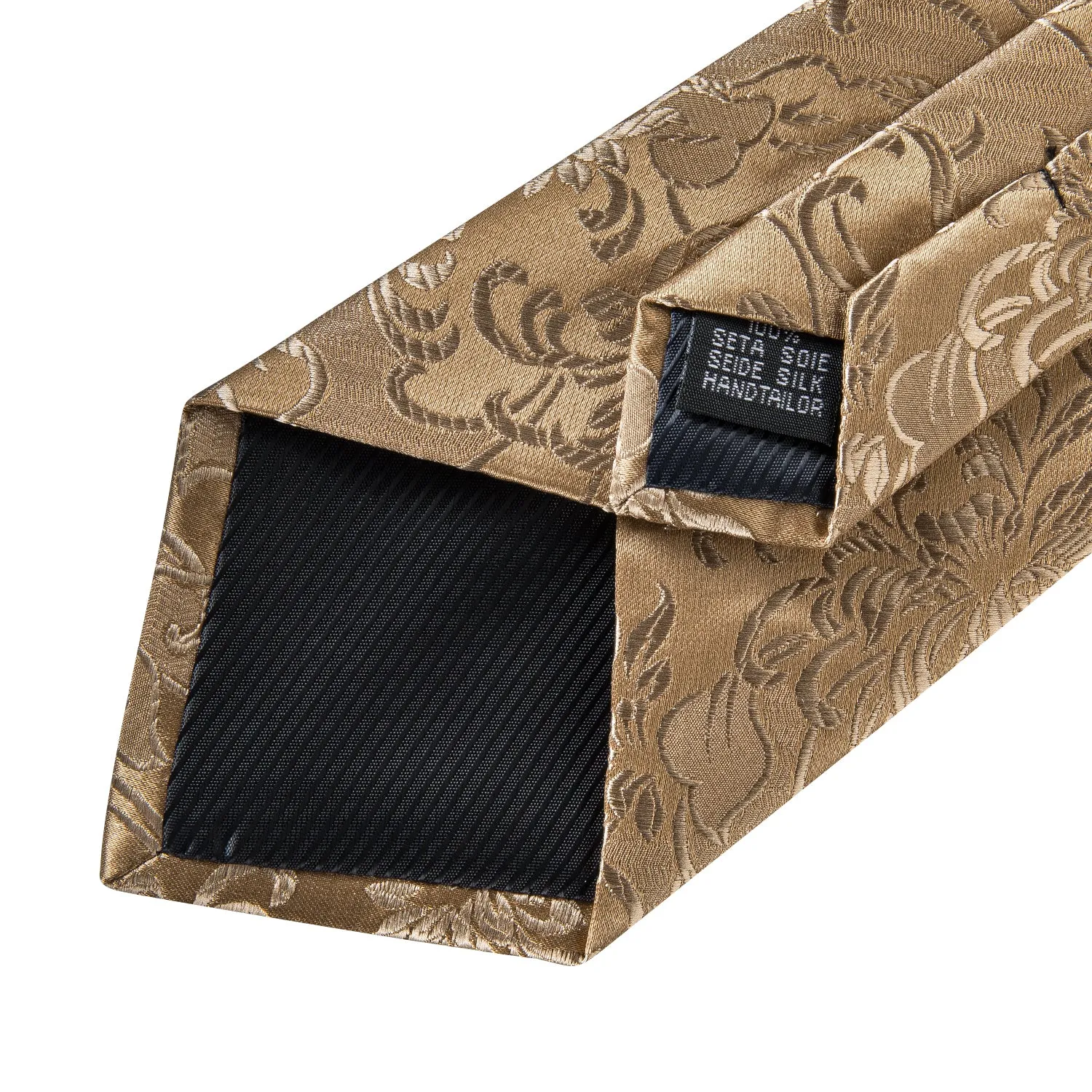 Champagne Gold Floral Men's Tie Pocket Square Cufflinks Set sold by Ties2You product image thumbnail 4