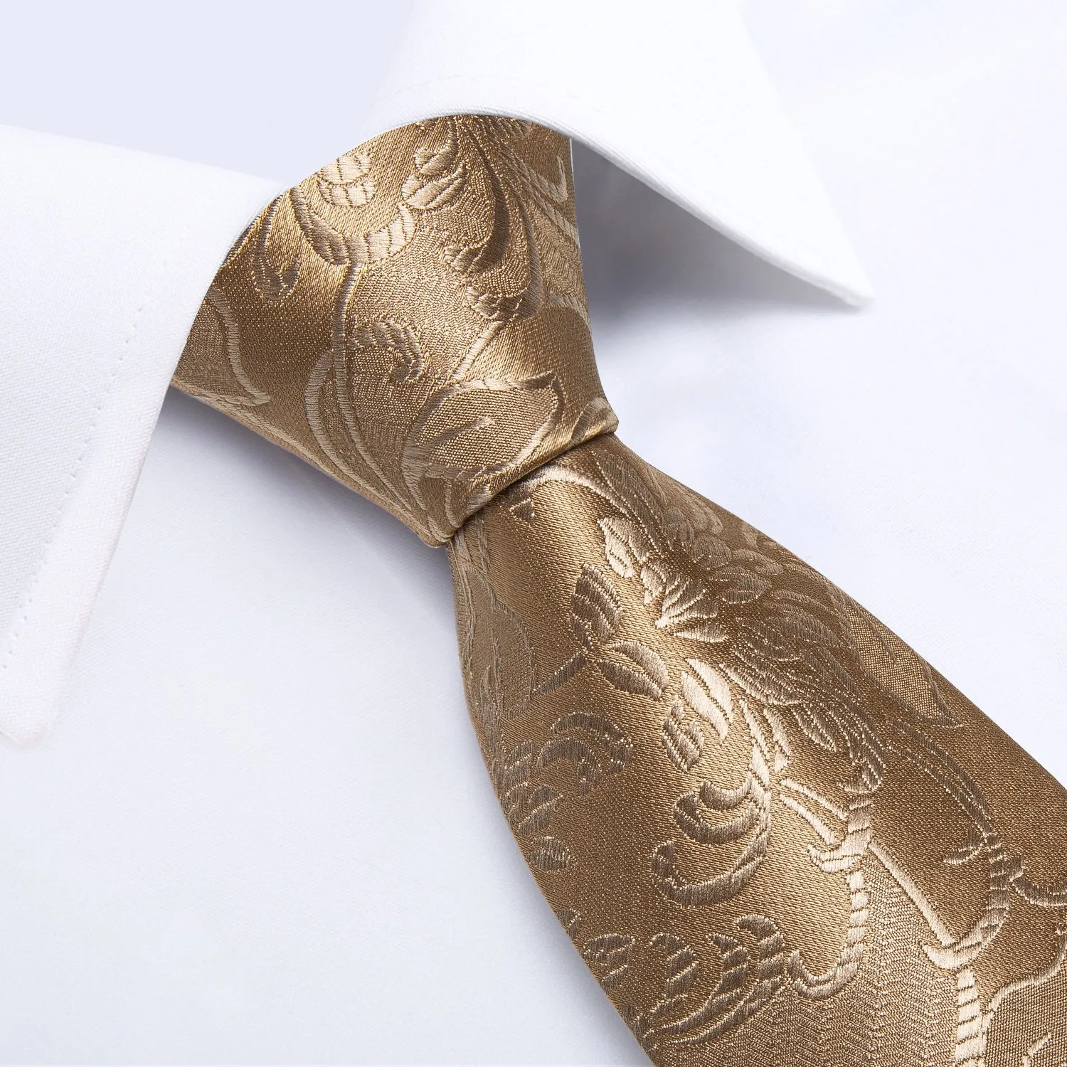Champagne Gold Floral Men's Tie Pocket Square Cufflinks Set sold by Ties2You product image thumbnail 3