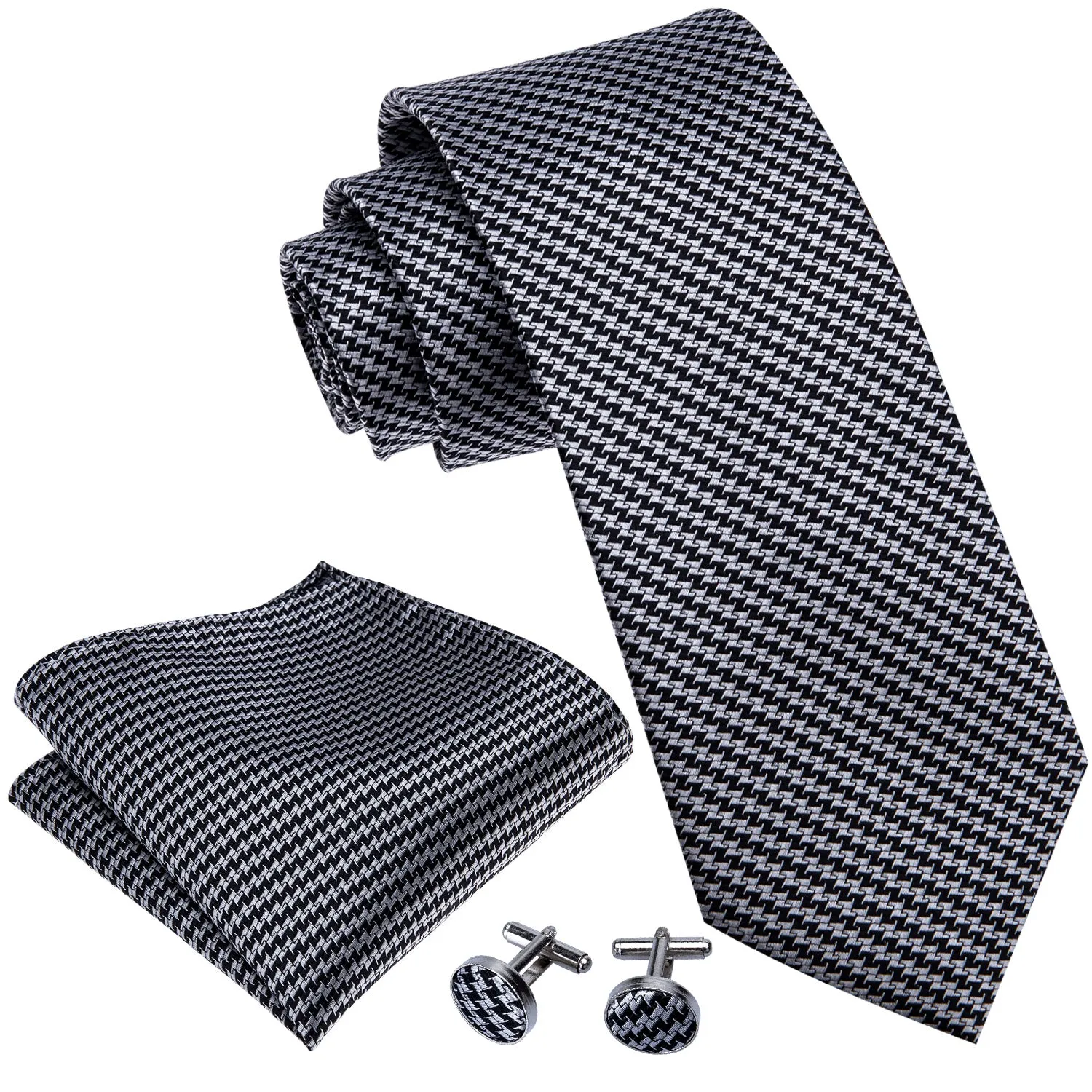 Ties2you Mens Formal Necktie Black Grey Plaid Silk Tie Handkercheif Cufflinks Set sold by Ties2You product image thumbnail 4