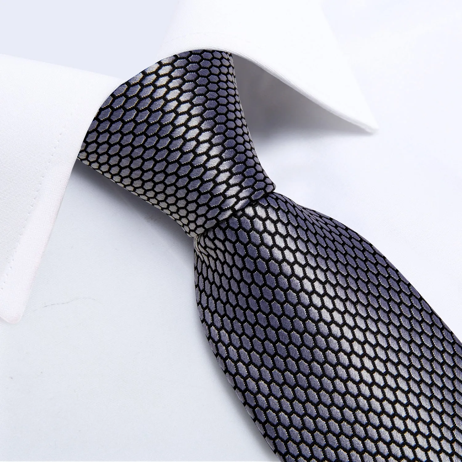 Grey Geometric Plaid Tie Pocket Square Cufflinks Set sold by Ties2You product image thumbnail 3