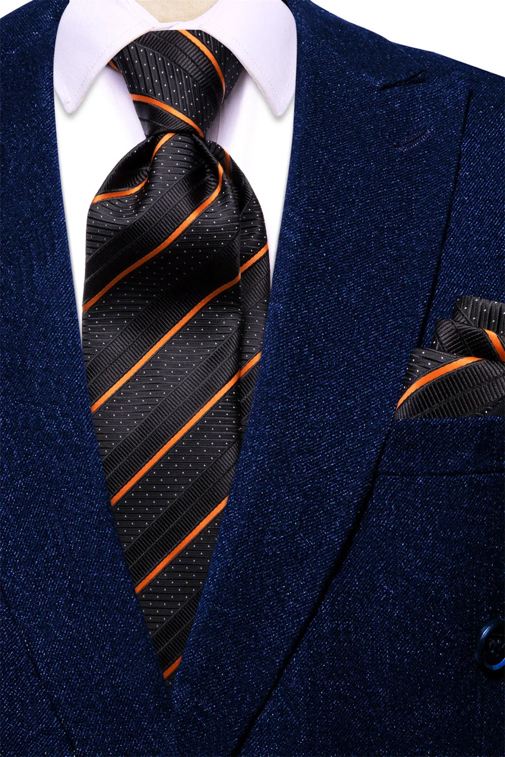 Ties2you Black Orange Line Striped Men's tie Hanky Cufflinks Set sold by Ties2You product image thumbnail 3
