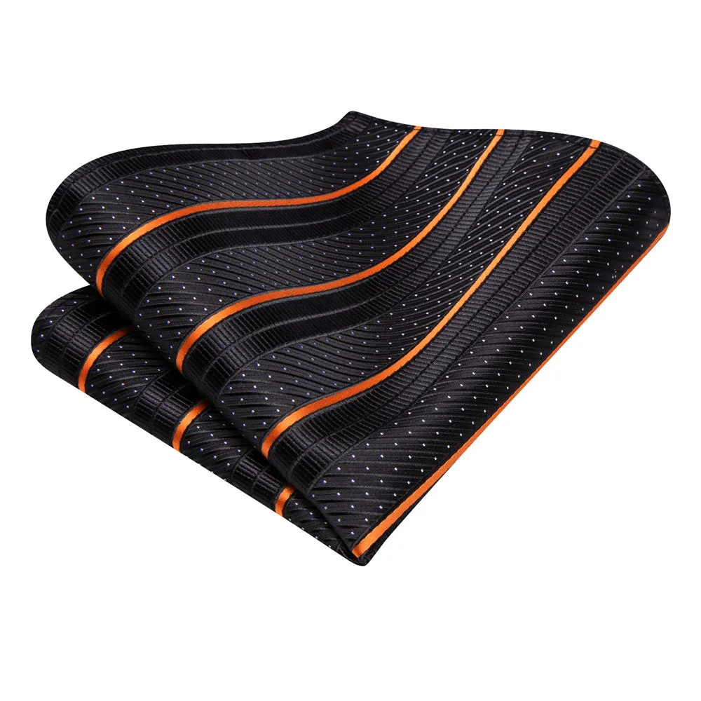 Ties2you Black Orange Line Striped Men's tie Hanky Cufflinks Set sold by Ties2You product image thumbnail 5