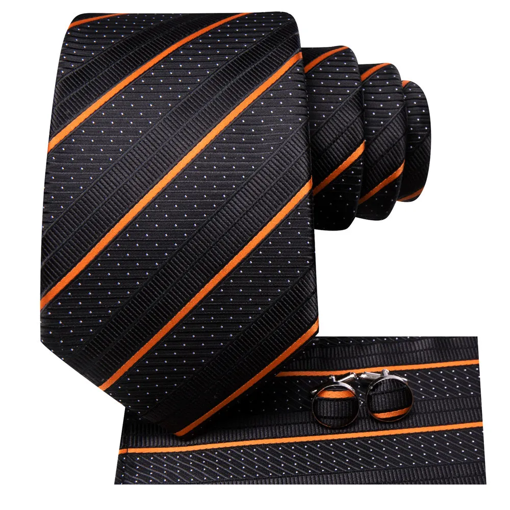 Ties2you Black Orange Line Striped Men's tie Hanky Cufflinks Set sold by Ties2You product image thumbnail 4