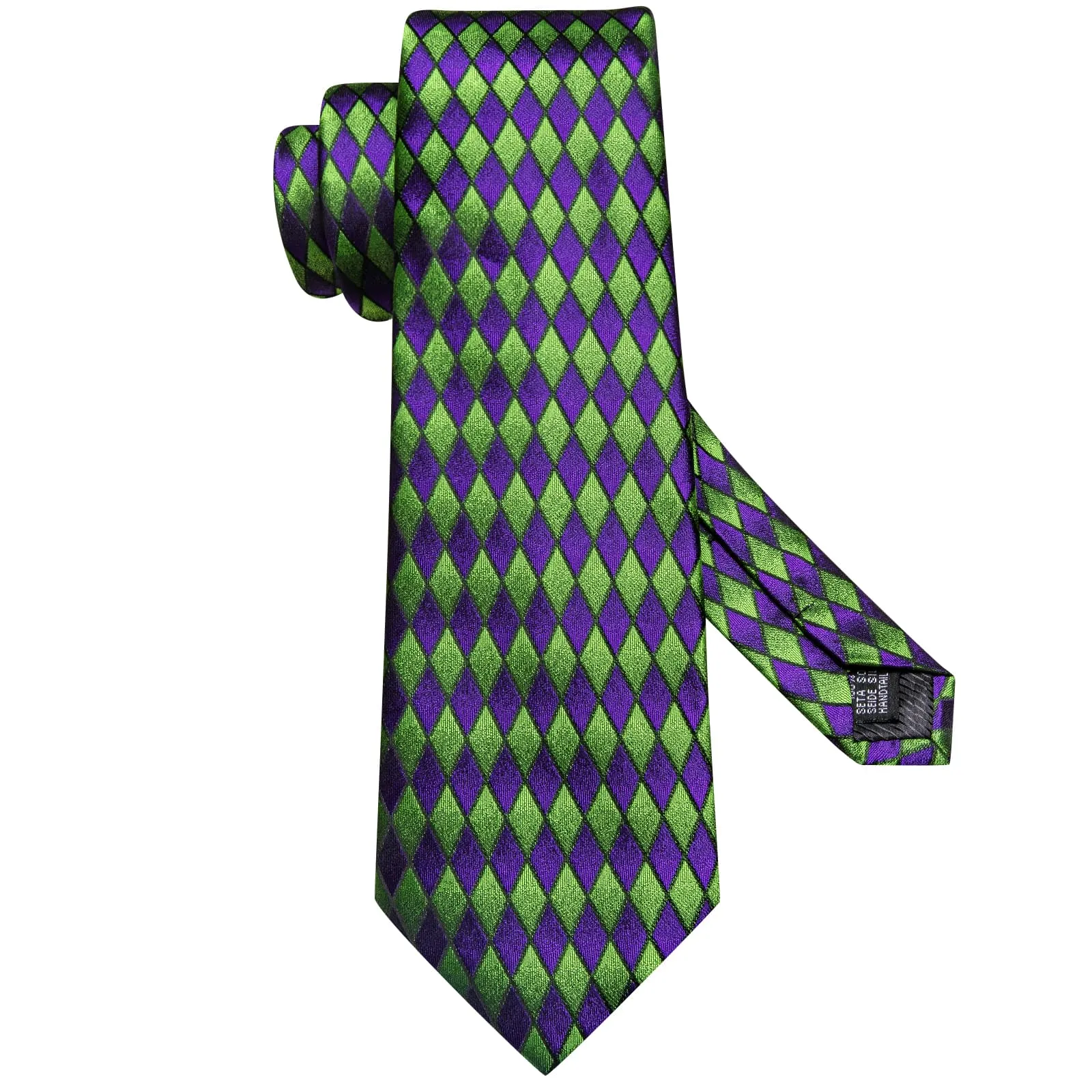 Ties2you Silk Tie Green Purple Diamond Plaid Mens Dress Tie Pocket Square Cufflinks Set for Formal sold by Ties2You product image thumbnail 4