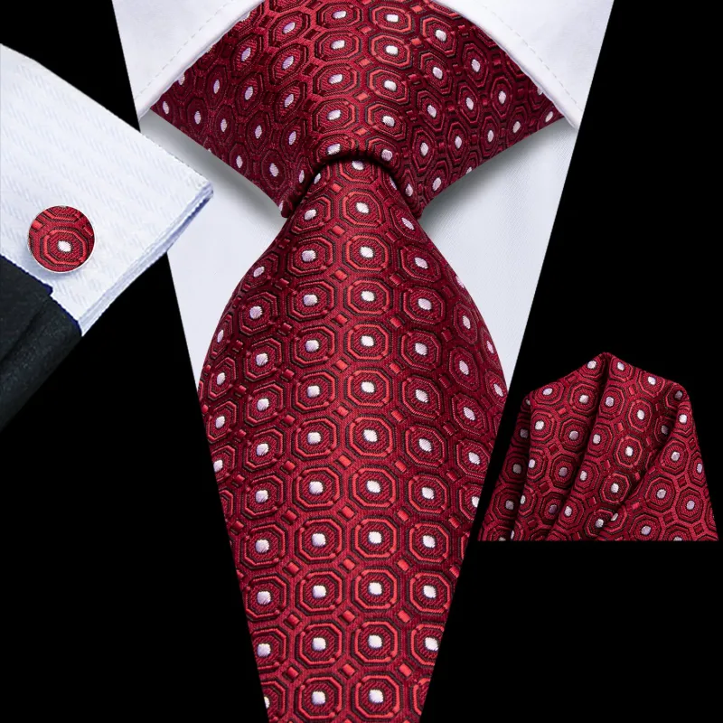 Cherry Red White Polka Dot Men's Necktie Pocket Square Cufflinks Set sold by Ties2You