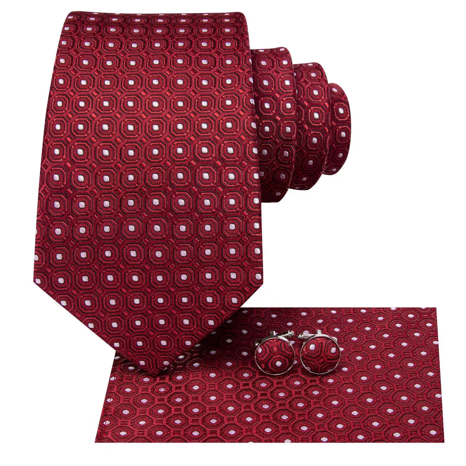 Cherry Red White Polka Dot Men's Necktie Pocket Square Cufflinks Set sold by Ties2You product image thumbnail 3