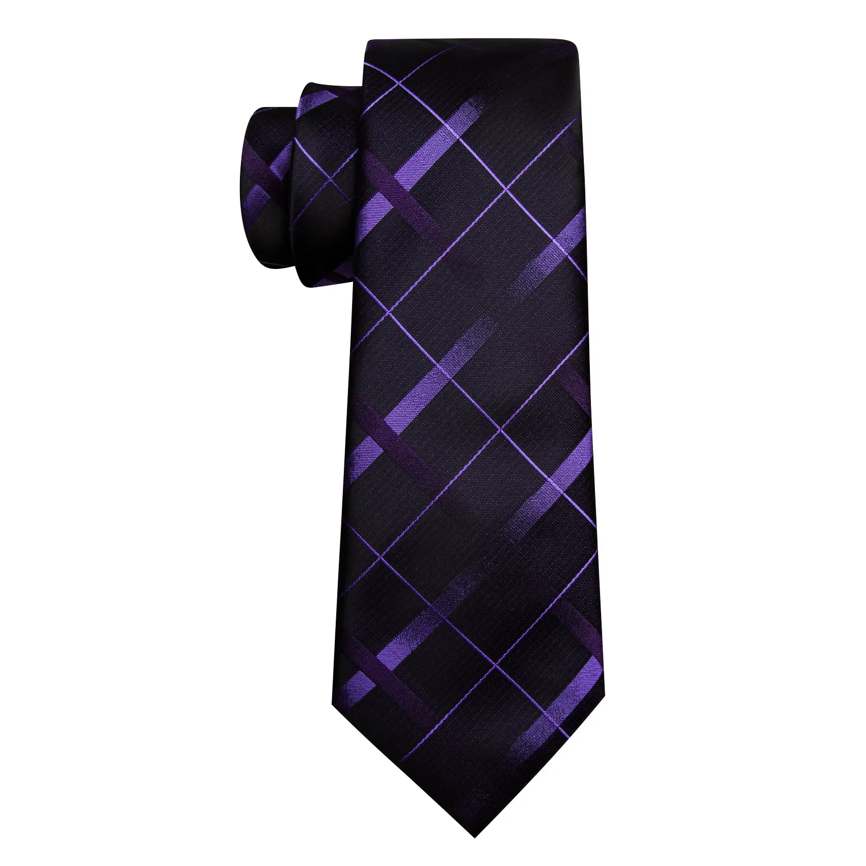 Black Purple Plaid Men's Necktie Pocket Square Cufflinks Set sold by Ties2You product image thumbnail 4