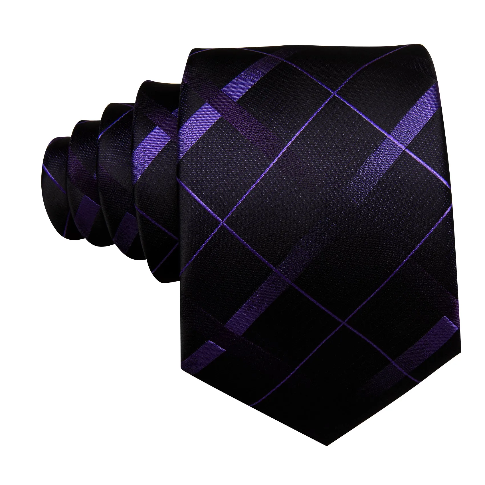 Black Purple Plaid Men's Necktie Pocket Square Cufflinks Set sold by Ties2You product image thumbnail 5