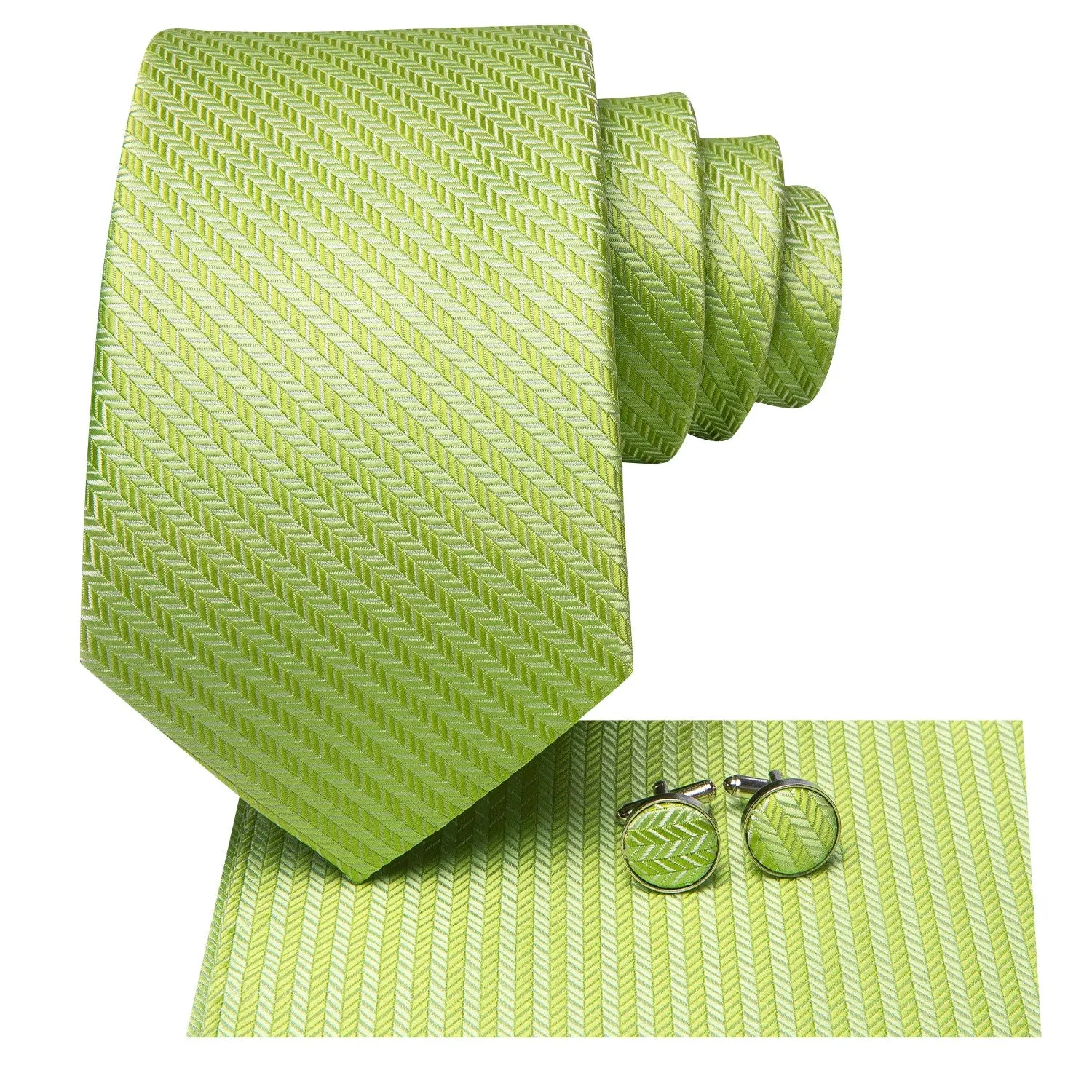 Yellow Green Striped Men's Necktie Pocket Square Cufflinks Set sold by Ties2You product image thumbnail 2