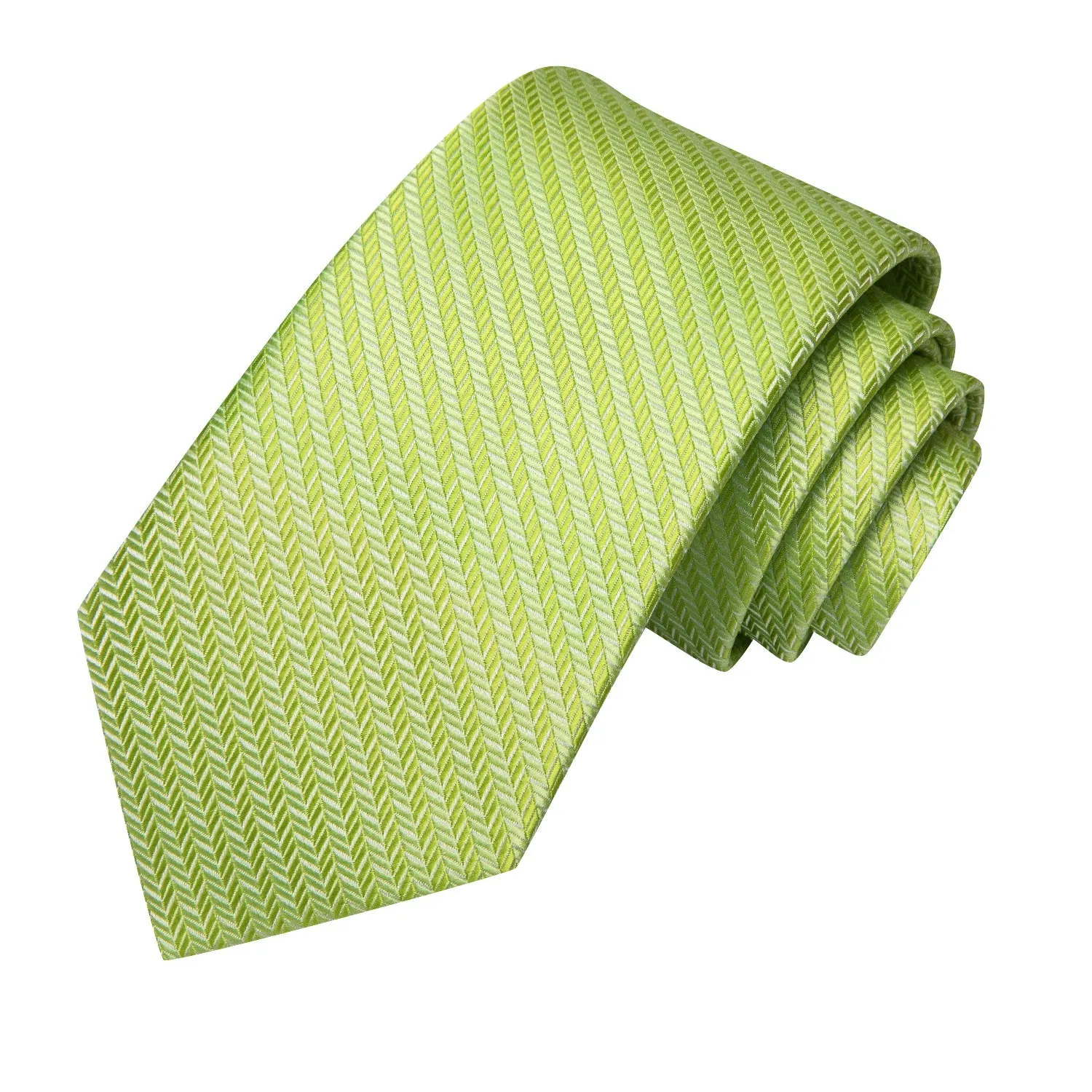 Yellow Green Striped Men's Necktie Pocket Square Cufflinks Set sold by Ties2You product image thumbnail 3