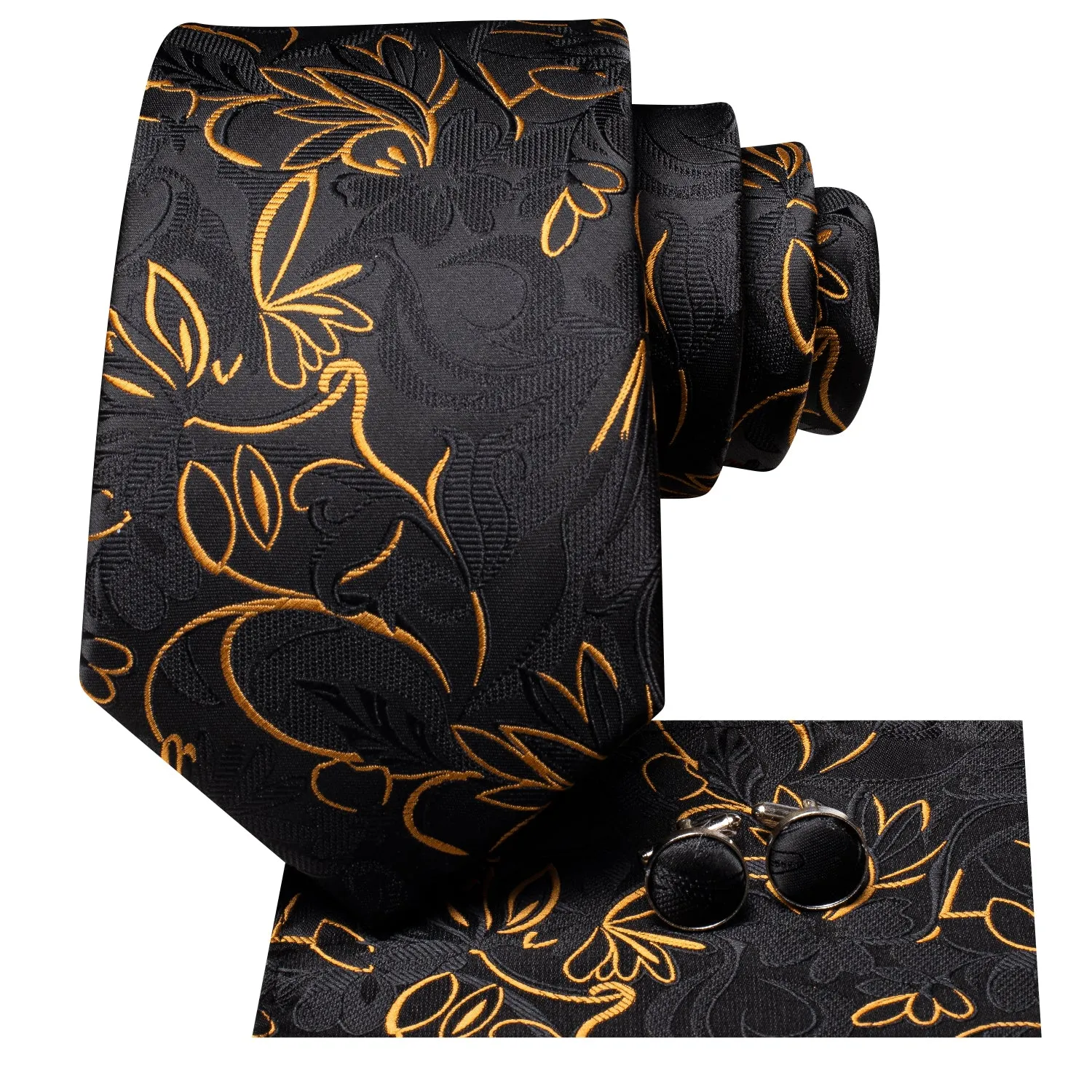 Black Golden Paisley Tie Pocket Square Cufflinks Set sold by Ties2You product image thumbnail 2