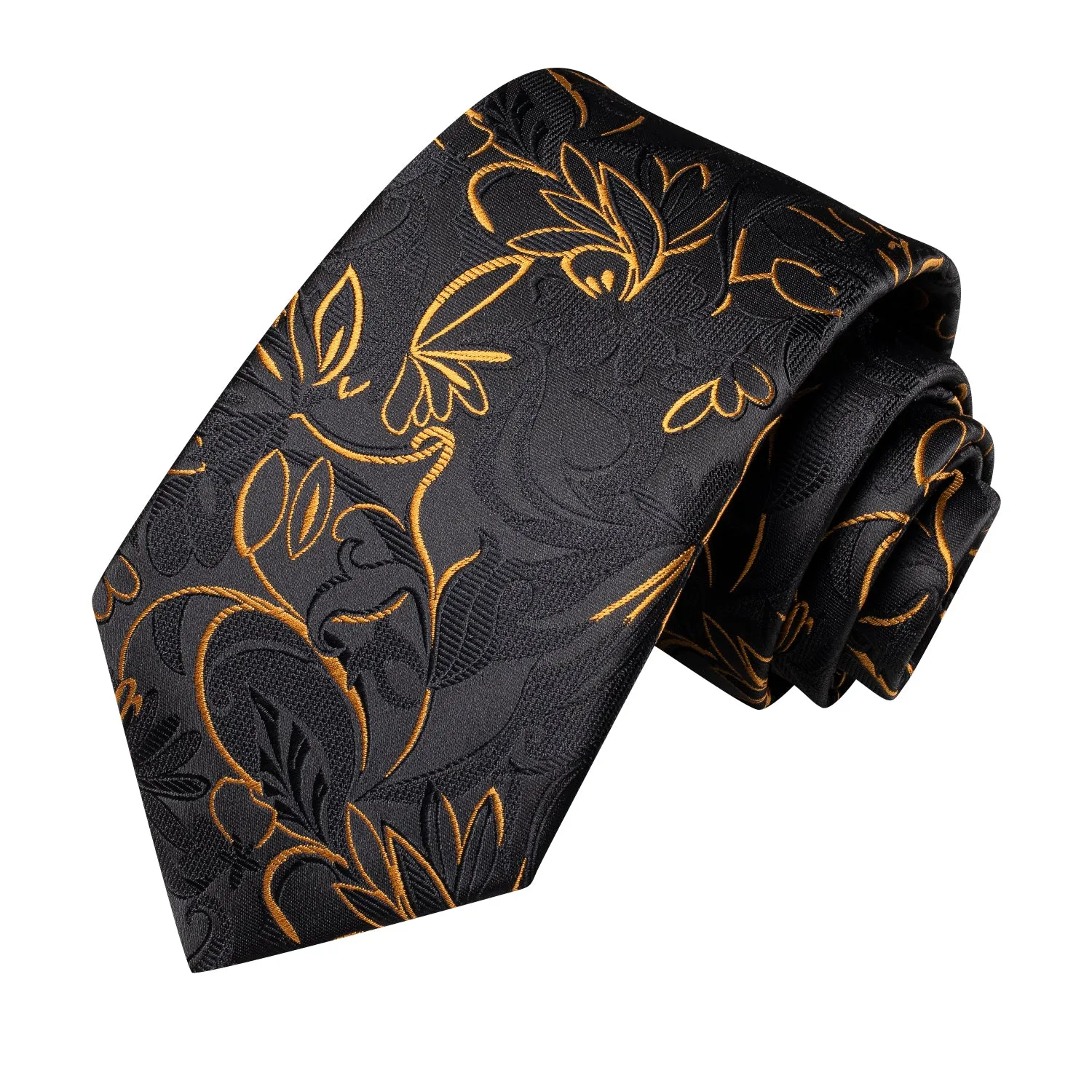 Black Golden Paisley Tie Pocket Square Cufflinks Set sold by Ties2You product image thumbnail 3