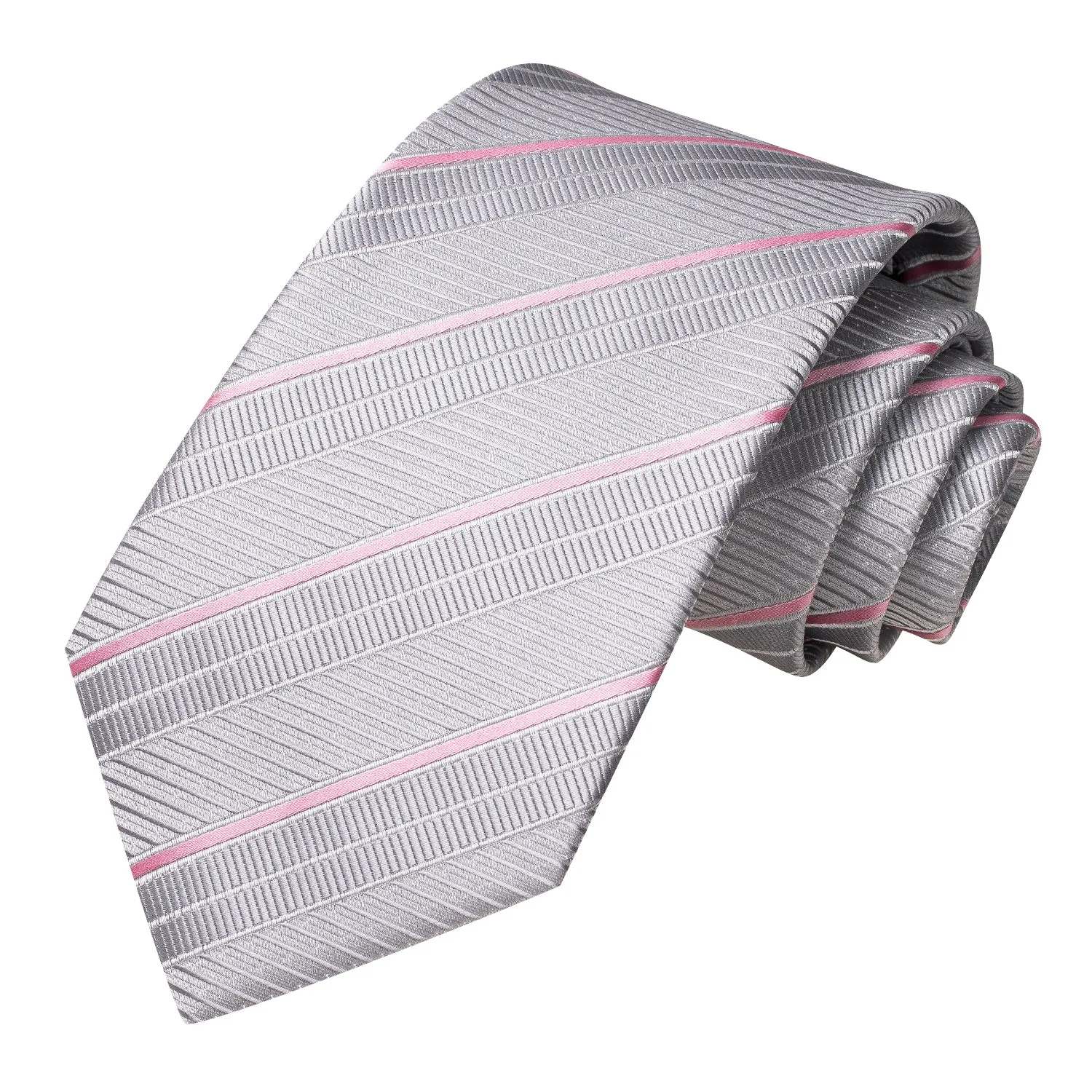 Light Grey Striped Men's Tie Handkerchief Cufflinks Set sold by Ties2You product image thumbnail 5
