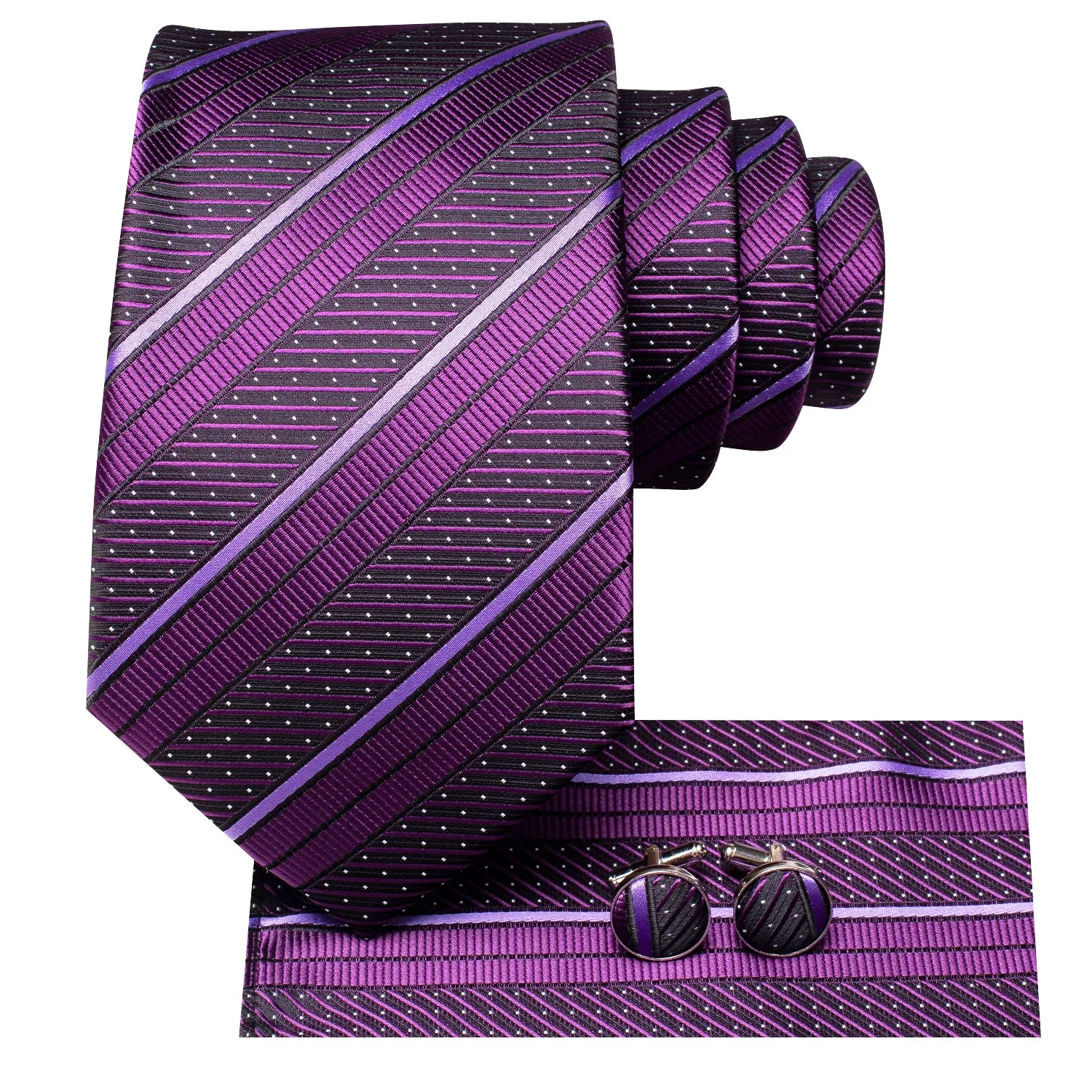 Purple Striped Men's Tie Handkerchief Cufflinks Set sold by Ties2You product image thumbnail 3
