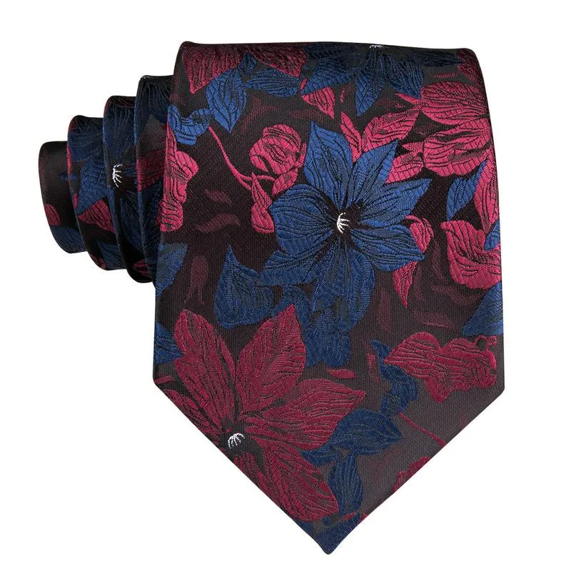Black Blue Red Floral Men's 63 Inches Extra Long Tie Pocket Square Cufflinks Set sold by Ties2You product image thumbnail 4
