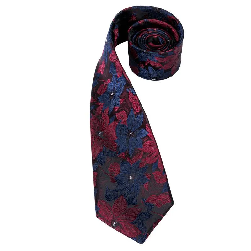Black Blue Red Floral Men's 63 Inches Extra Long Tie Pocket Square Cufflinks Set sold by Ties2You product image thumbnail 5