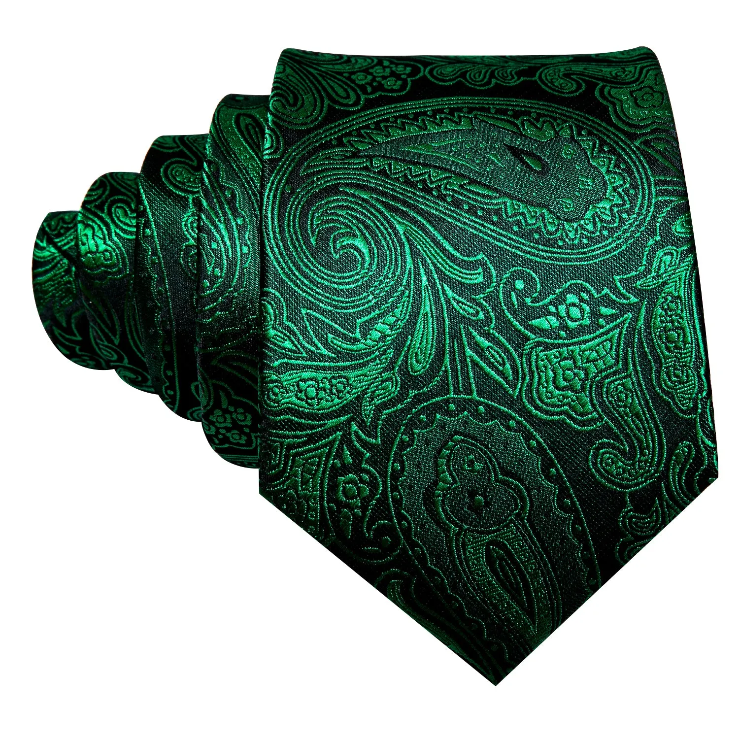 Dark Green Paisley Men's Tie Pocket Square Cufflinks Set sold by Ties2You product image thumbnail 4