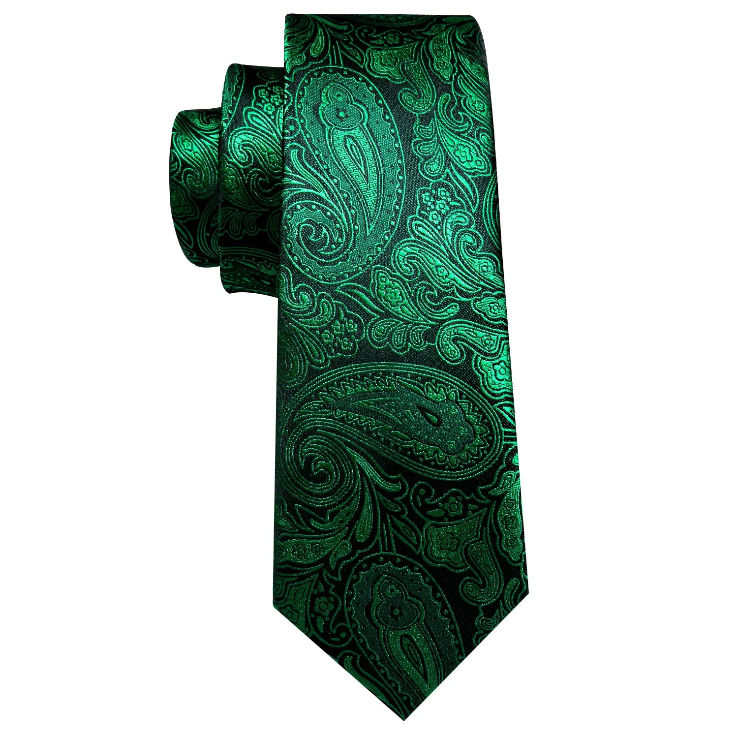 Dark Green Paisley Men's Tie Pocket Square Cufflinks Set sold by Ties2You product image thumbnail 3