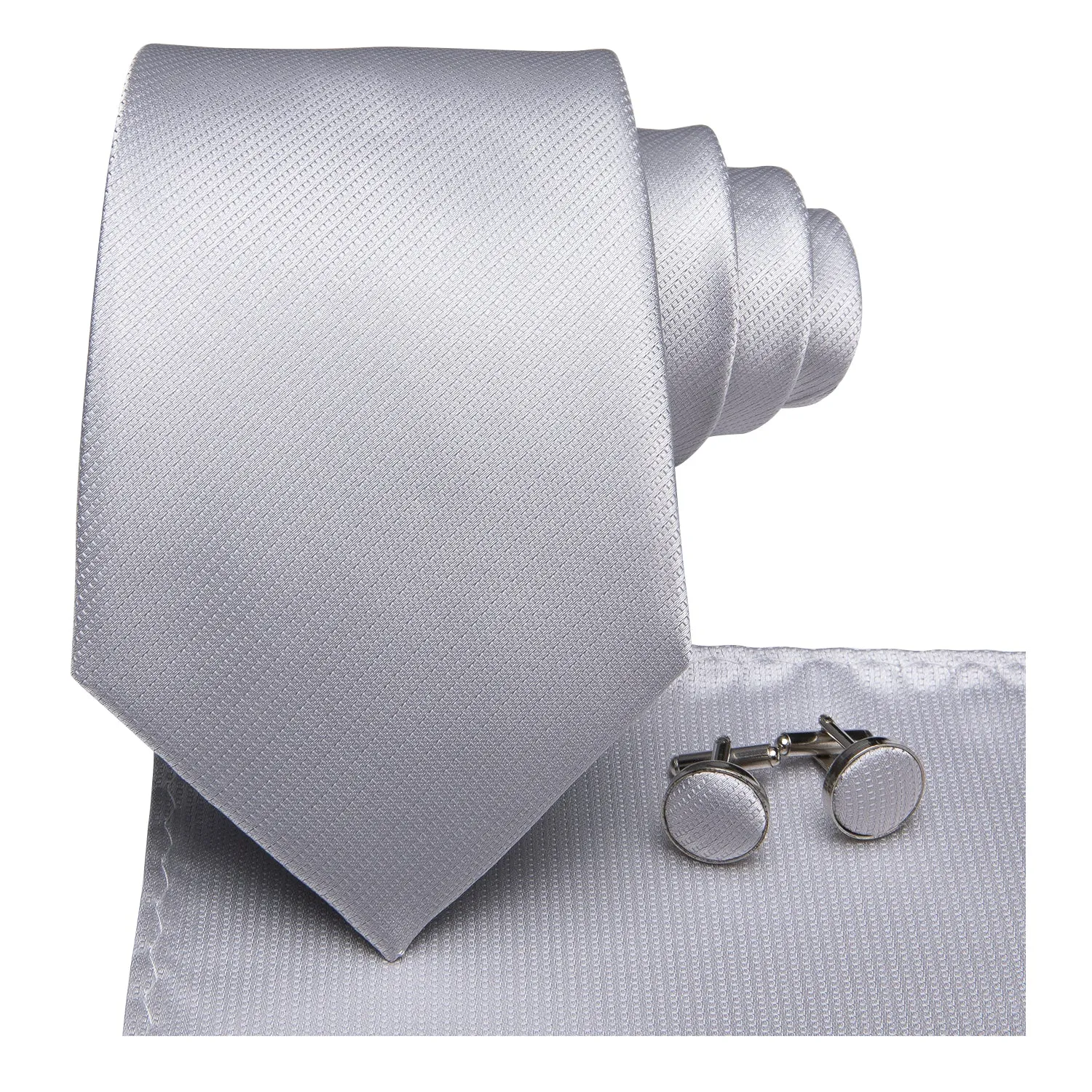 Silver Grey Solid Silk Men's Tie Handkerchief Cufflinks Set sold by Ties2You product image thumbnail 3