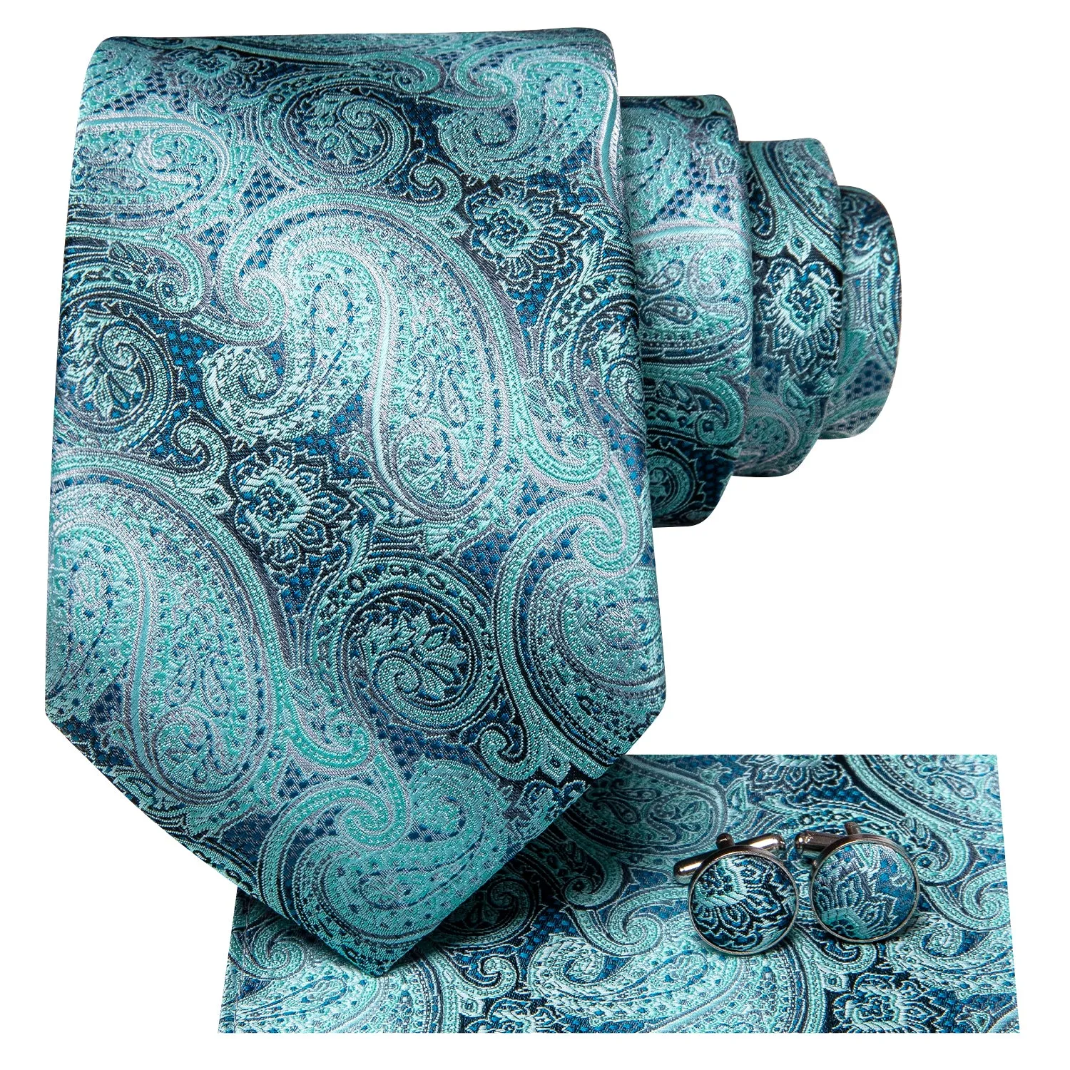 Ties2you Silk Paisley Necktie Aqua Formal Dress Tie Handkercheif Cufflinks Set sold by Ties2You product image thumbnail 2