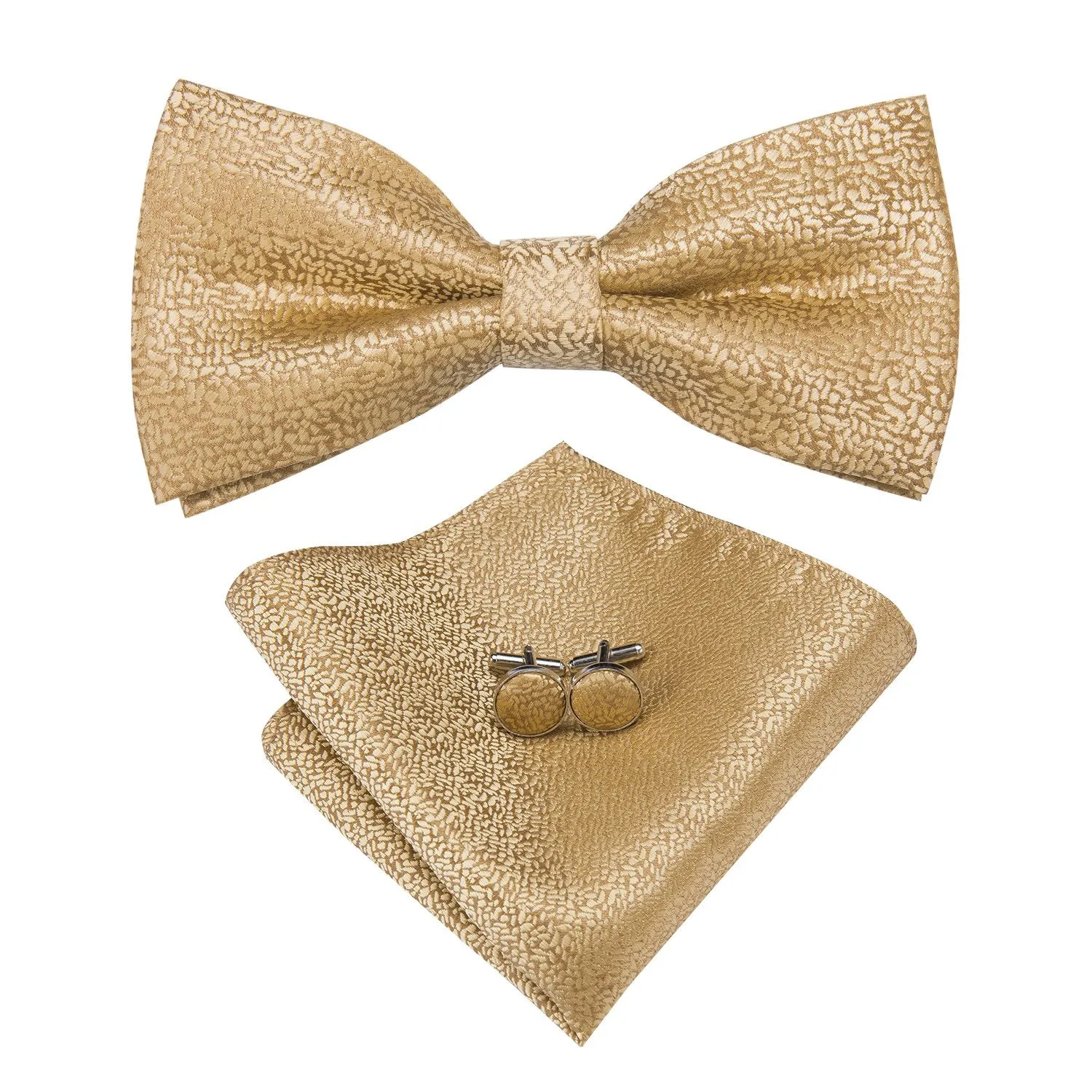 Solid Yellow Gold Dots Pre-tied Bow Tie Hanky Cufflinks Set sold by Ties2You product image thumbnail 3