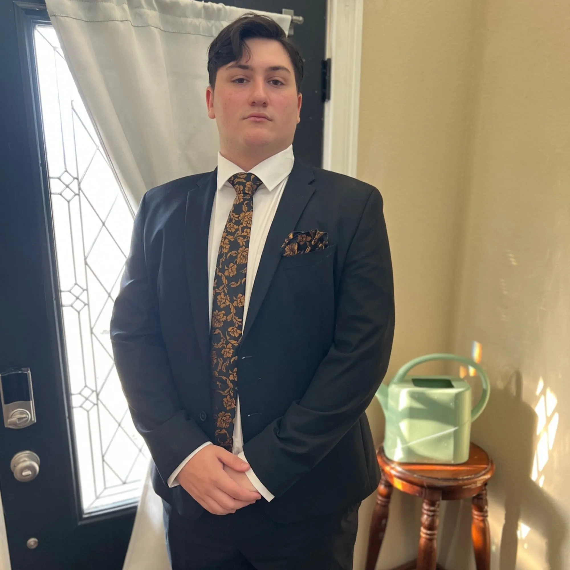 Black Golden Floral Silk Necktie Pocket Square Cufflinks Set sold by Ties2You product image thumbnail 3