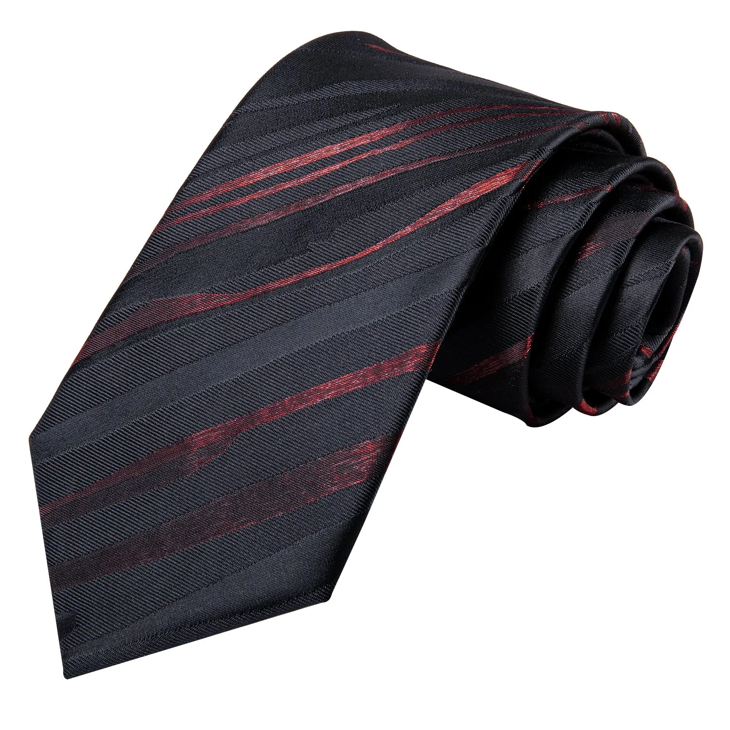 Ties2you Silk Black Necktie Striped Business Mens Tie Handkerchief Cufflinks Set sold by Ties2You product image thumbnail 5