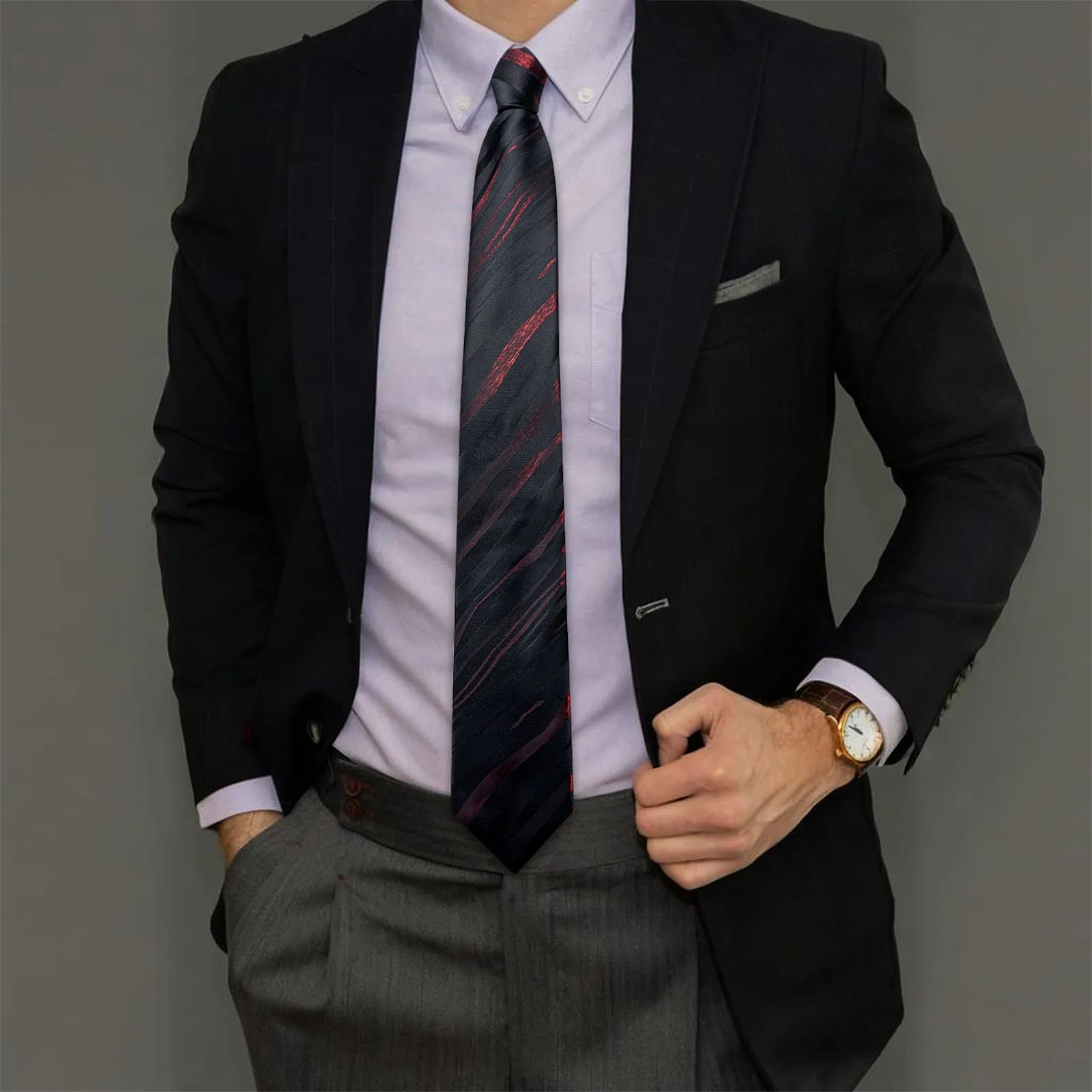 Ties2you Silk Black Necktie Striped Business Mens Tie Handkerchief Cufflinks Set sold by Ties2You product image thumbnail 2