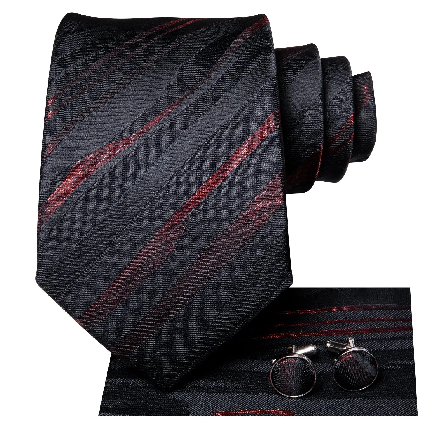 Ties2you Silk Black Necktie Striped Business Mens Tie Handkerchief Cufflinks Set sold by Ties2You product image thumbnail 4