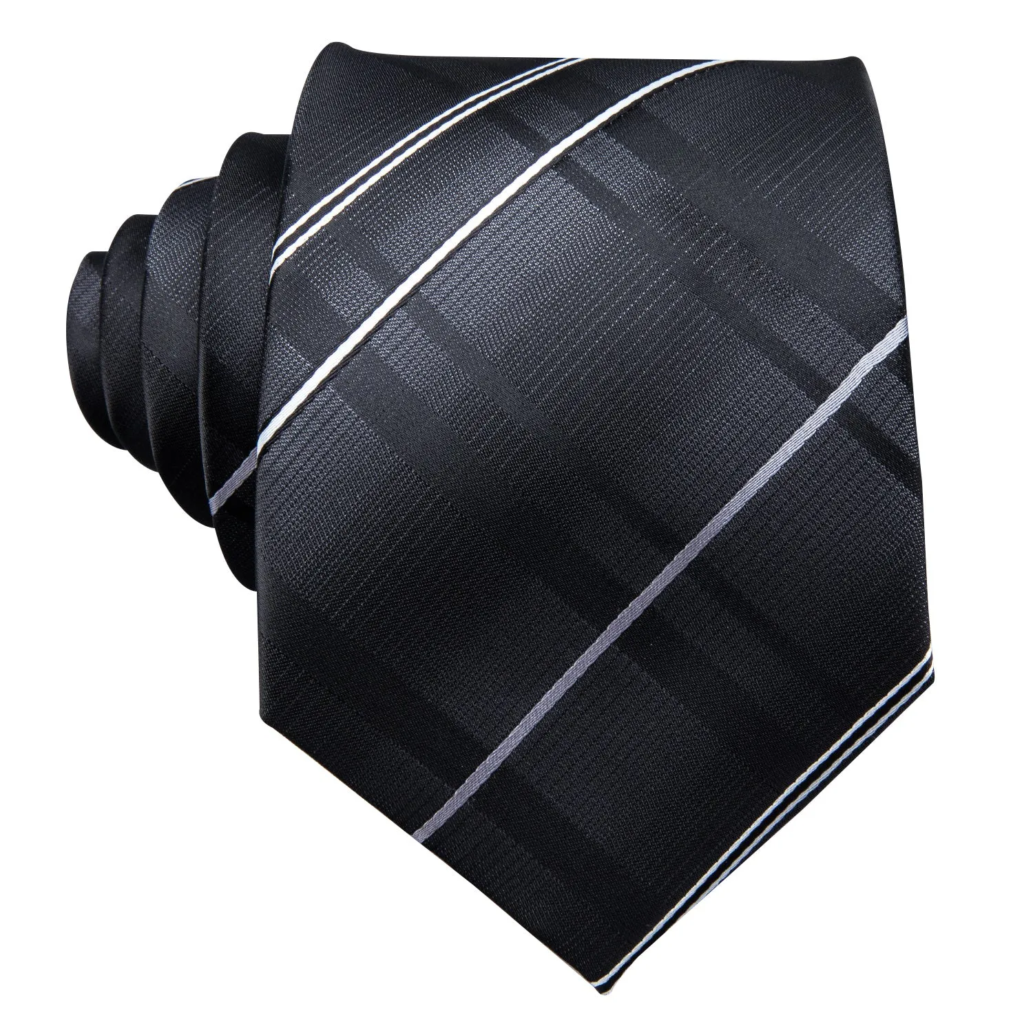 Silver Grey Striped Silk Tie Hanky Cufflinks Set sold by Ties2You product image thumbnail 4