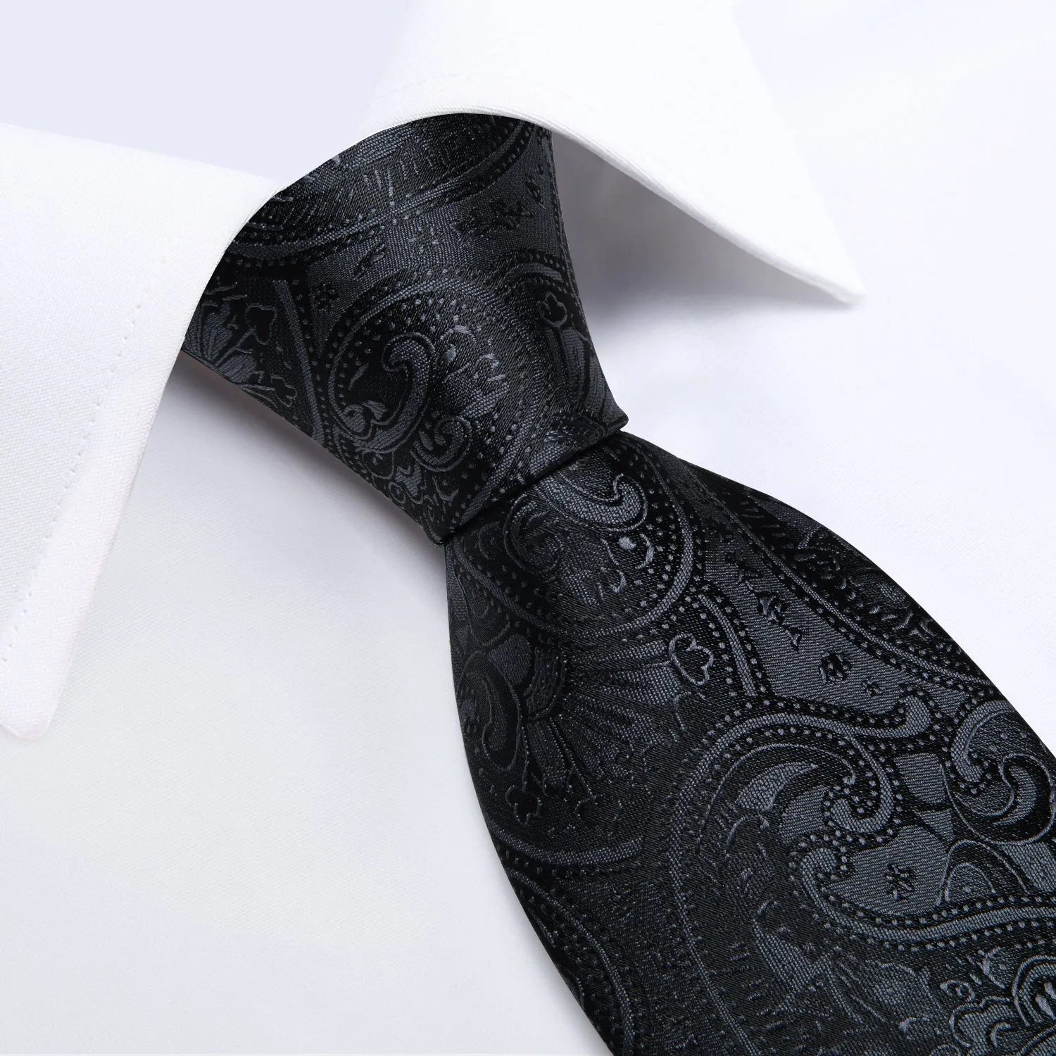 Classic Black Floral Silk Men's Tie Hanky Cufflinks Set sold by Ties2You product image thumbnail 3