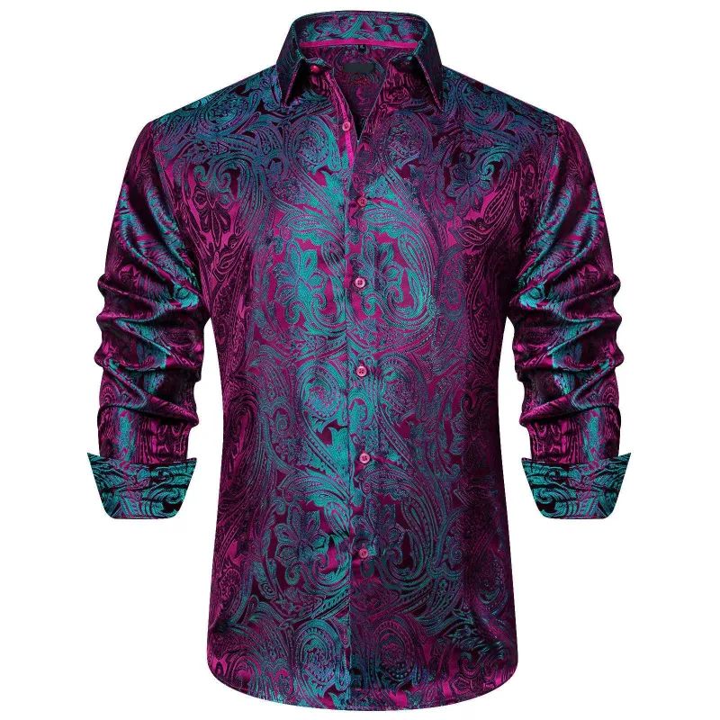 Ties2you Teal Blue Dress Shirt for Men Button Down Long Sleeve Paisley Shirt for Business sold by Ties2You