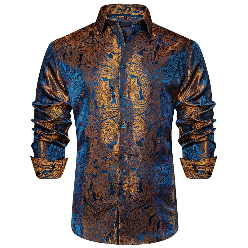 Ties2you Button Down Shirt Brown Long Sleeve Paisley Dress Shirt for Wedding sold by Ties2You