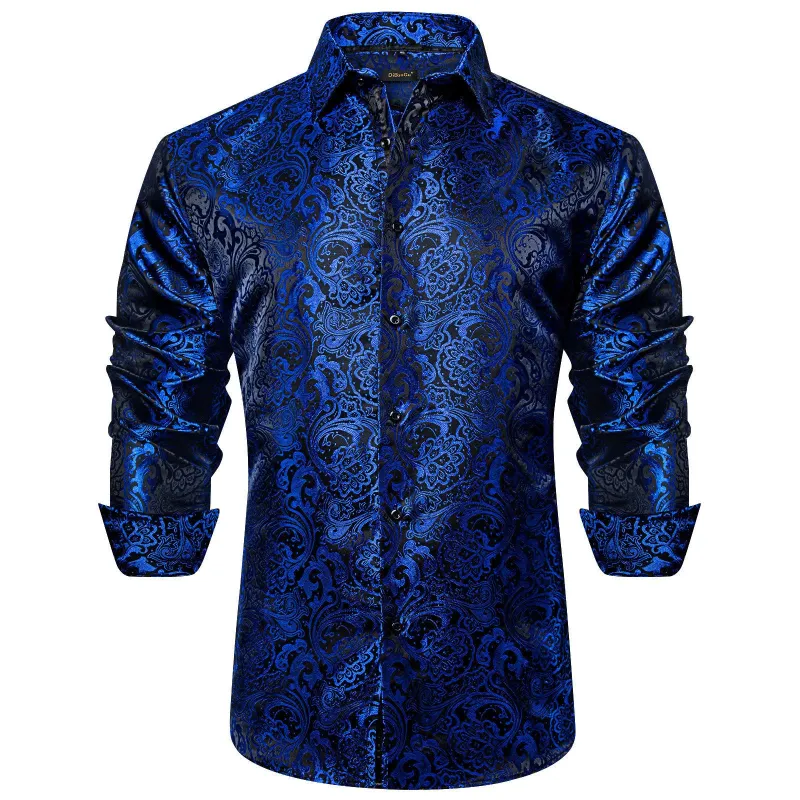 Ties2you Navy Blue Shirt for Men Long Sleeve Button Down Casual Dress Shirt for Party sold by Ties2You