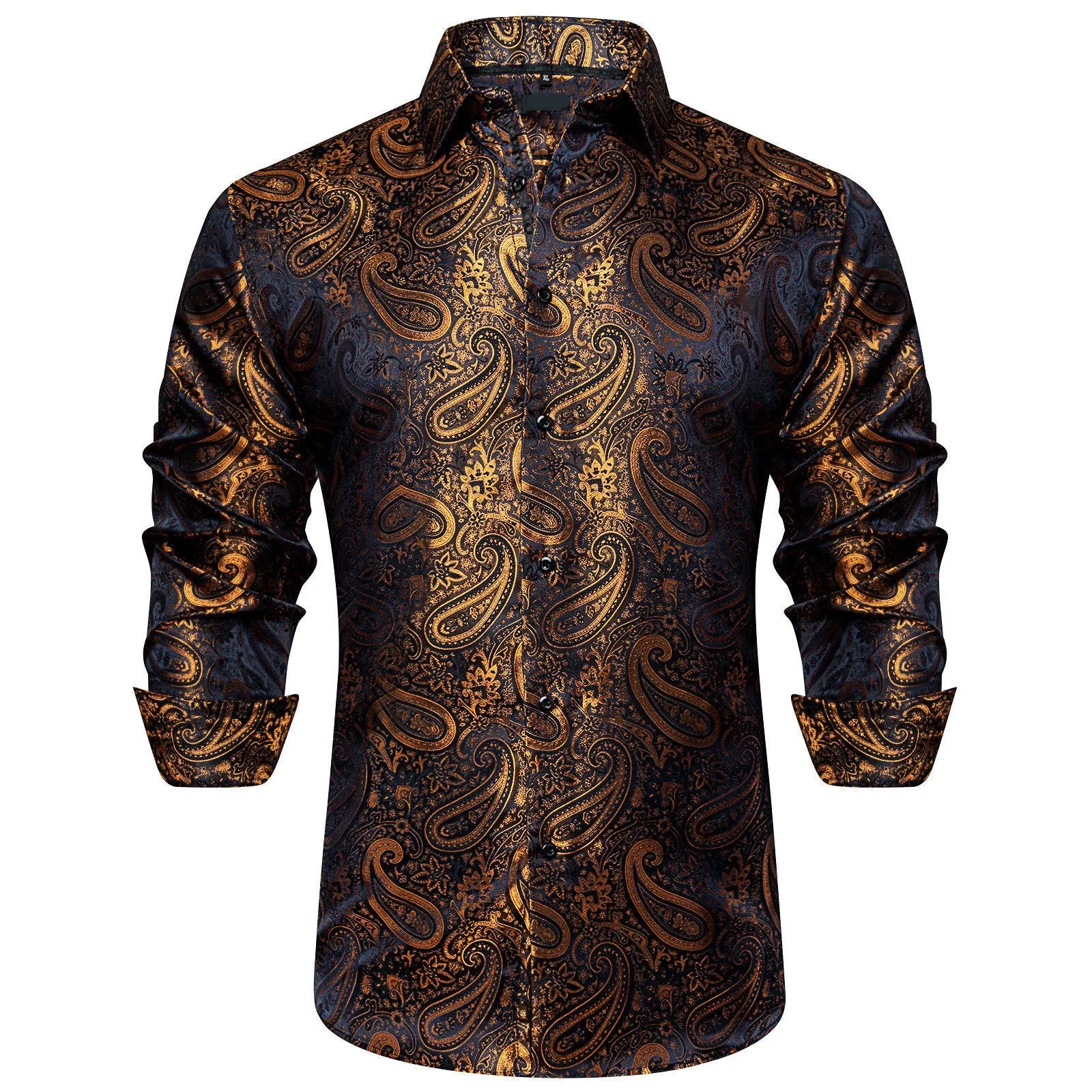 Ties2you Mens Long Sleeve Shirt Gold Paisley Casual Button Down Shirt sold by Ties2You