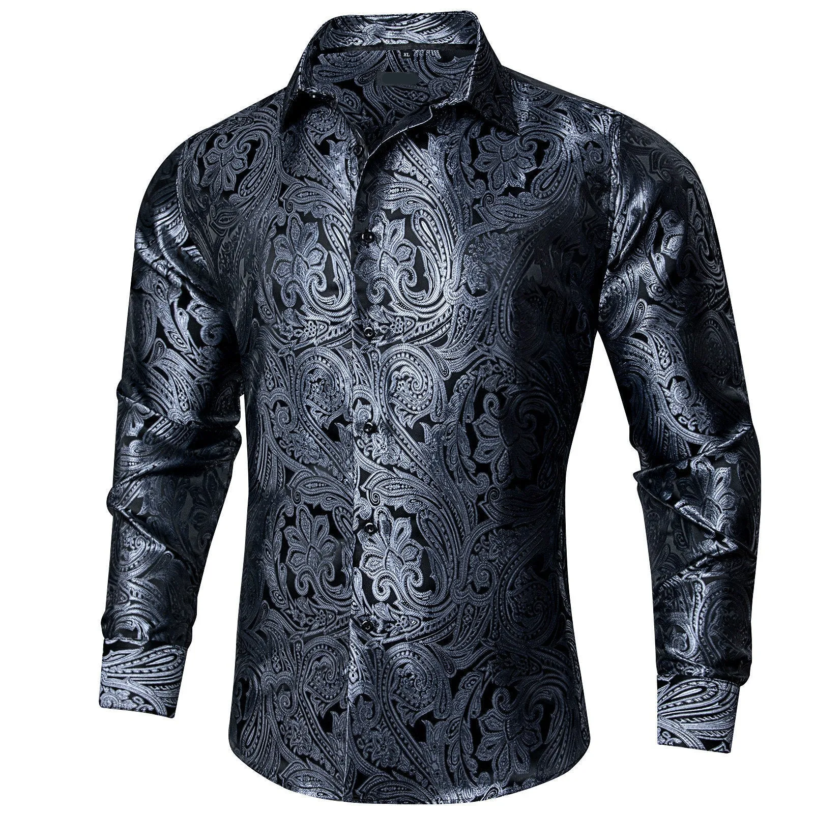 Ties2you Mens Charcoal Grey Shirt Paisley Button Down Long Sleeve Shirt for Party sold by Ties2You product image thumbnail 2