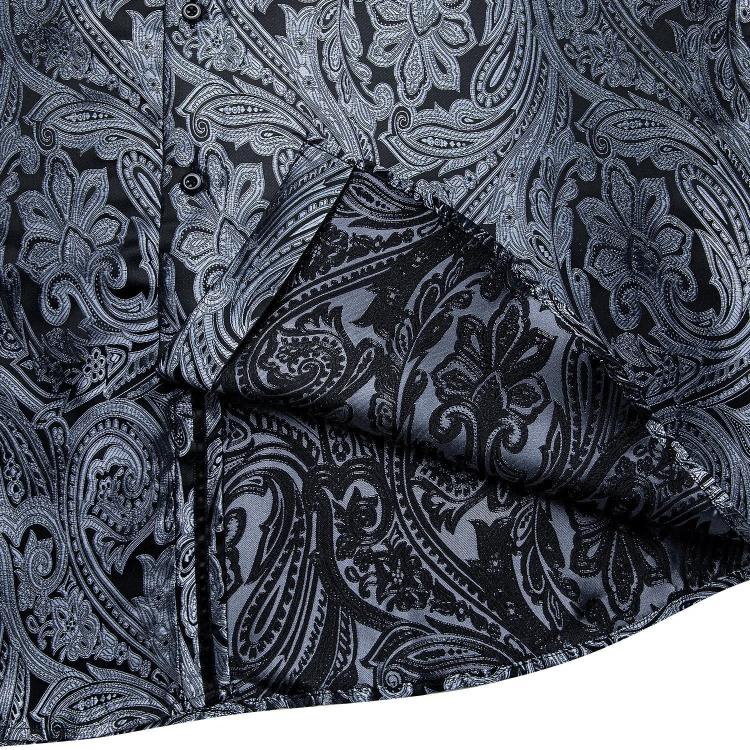 Ties2you Mens Charcoal Grey Shirt Paisley Button Down Long Sleeve Shirt for Party sold by Ties2You product image thumbnail 4